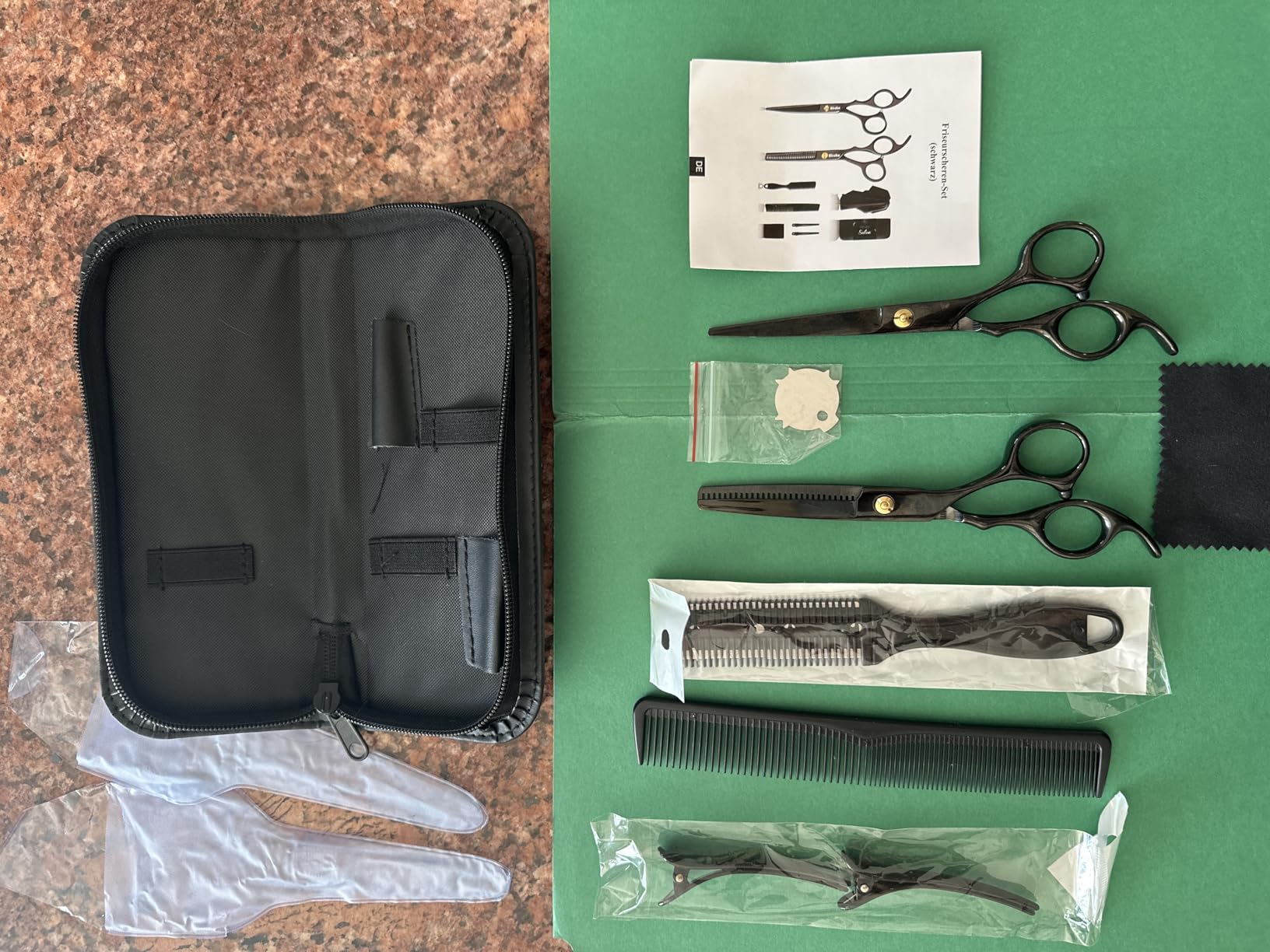 Sirabe 10 PCS Hair Cutting Scissors Set, Professional Haircut Scissors Kit with Cutting Scissors, Thinning Shears, Comb, Cape, Clips, Black Hairdressing Texturizing Shears Set for Barber, Salon, Home customer photo 1