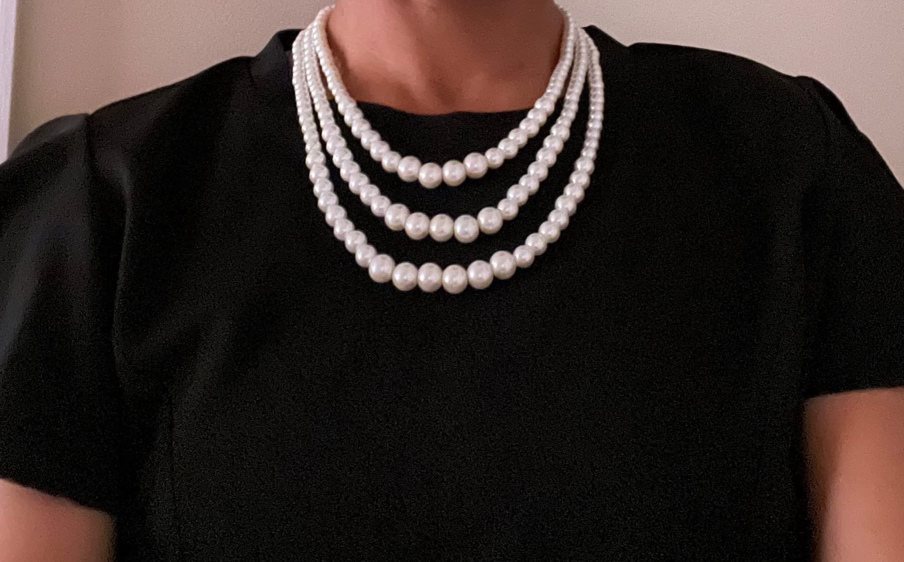 BABEYOND White Faux Pearl Necklace for Women 3 Strand 1920s Gatsby customer photo 2