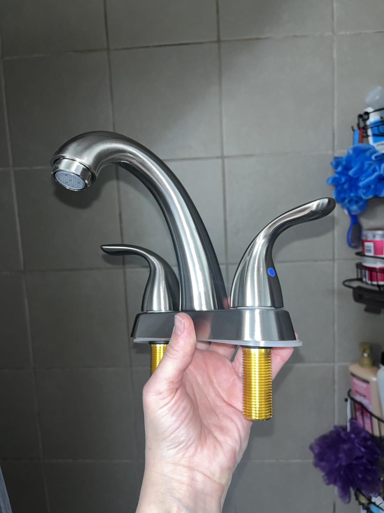 Centerset 4 Inch Brushed Nickel 2 or 3 Holes Stainless Steel Bathroom Sink Faucet, 2 Handle Bathroom Faucet with Copper Pop Up Drain and Water Supply Lines, BF008-5-BN customer photo 1