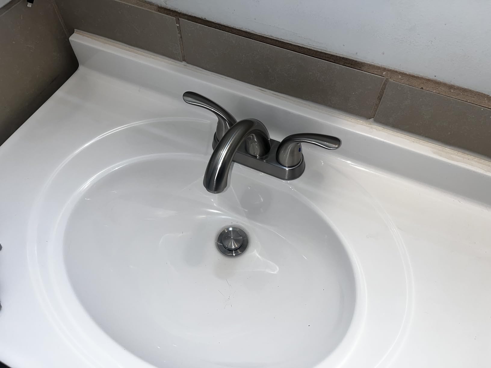 Centerset 4 Inch Brushed Nickel 2 or 3 Holes Stainless Steel Bathroom Sink Faucet, 2 Handle Bathroom Faucet with Copper Pop Up Drain and Water Supply Lines, BF008-5-BN customer photo 2