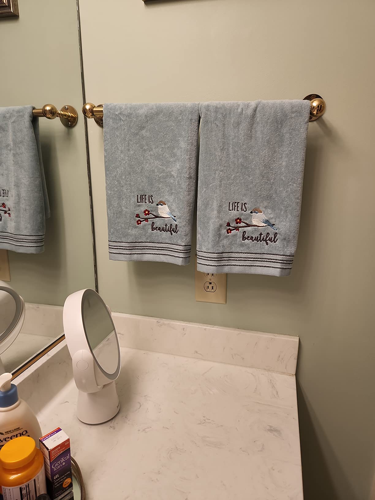 SKL Home Life is Beautiful Hand Towel Set-2pc, Embroidered, Aqua customer photo 2
