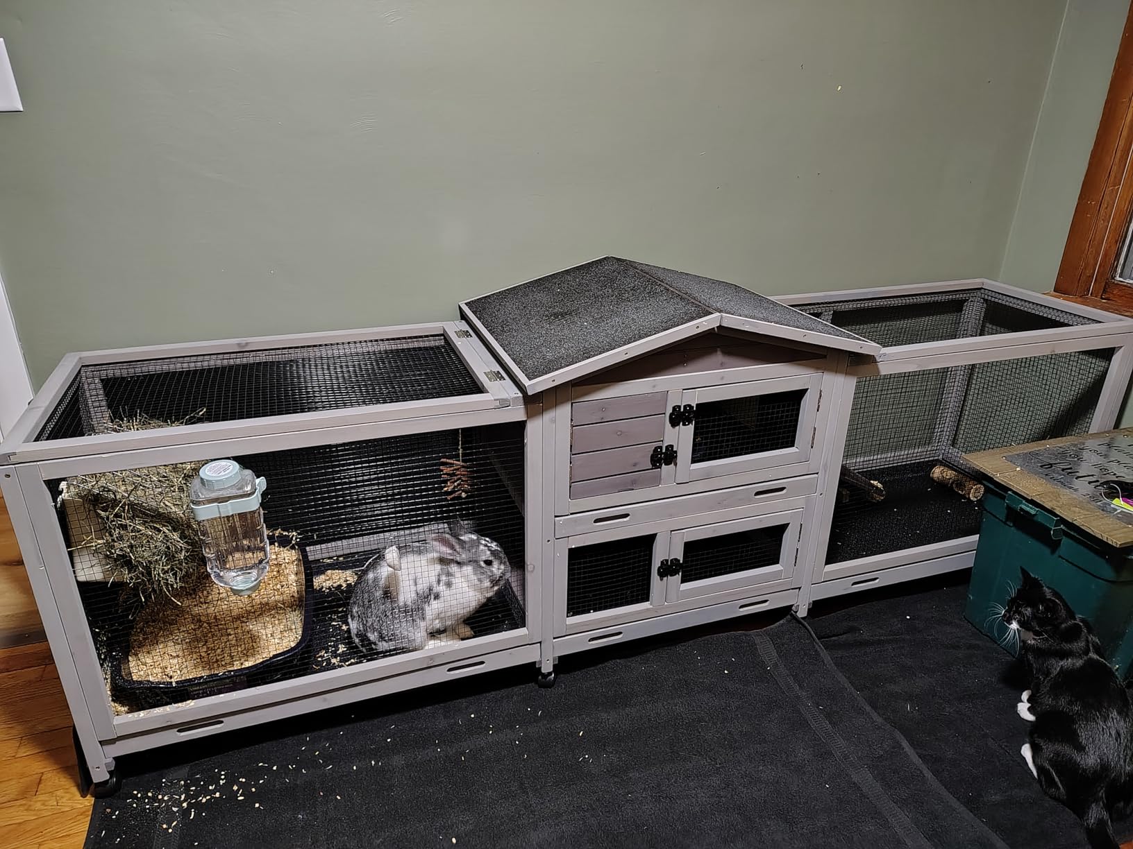Aivituvin Rabbit Hutch Outdoor Indoor Rabbit Cage Chikcen Coop with Casters Guinea Pig Cage with 3 Deep No Leakage Pull Out Tray,Waterproof Roof customer photo 1
