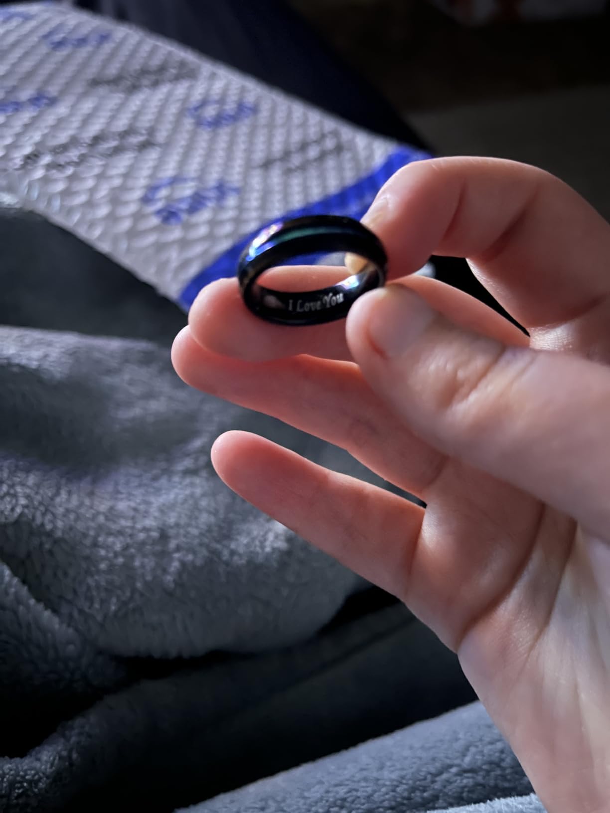 Vakki Mens Tungsten Wedding Band, Wood & Abalone Shell/Blue Center Inlay customer photo 1
