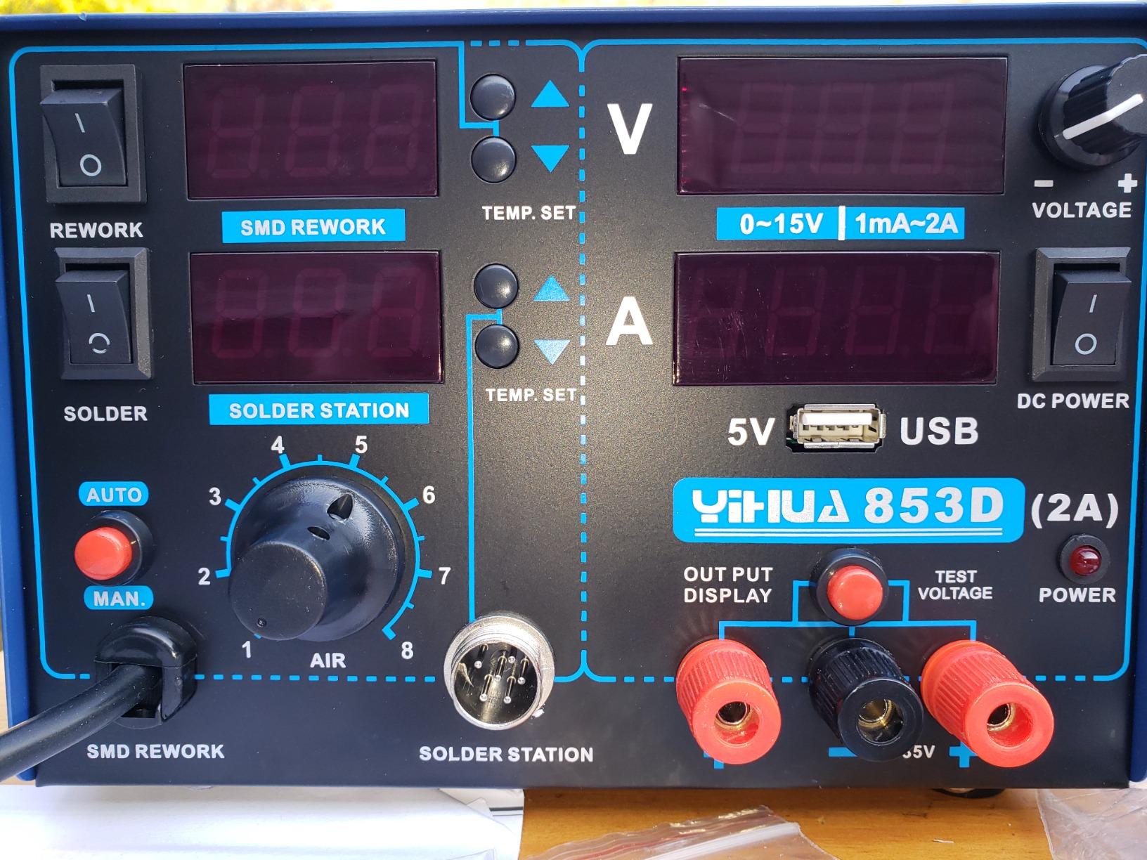 YIHUA 853D 2A USB SMD Hot Air Rework Soldering Iron Station, DC Power Supply 0-15V 0-2A with 5V USB Charging Port and 35 Volt DC Voltage Test Meter customer photo 2