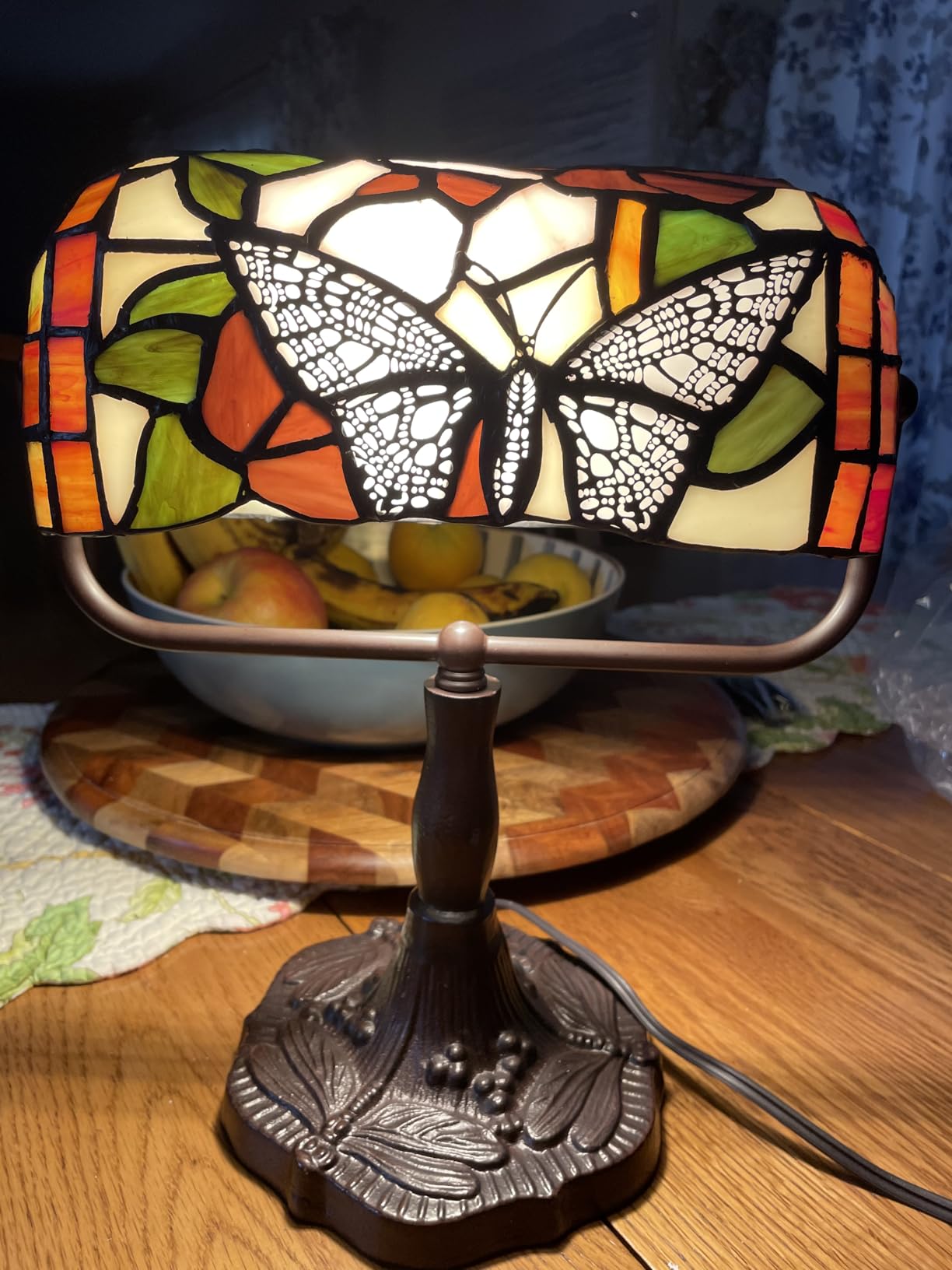 Lavish Home Tiffany Style Bankers Desk Lamp with Stained Glass Shade, Brown customer photo 1