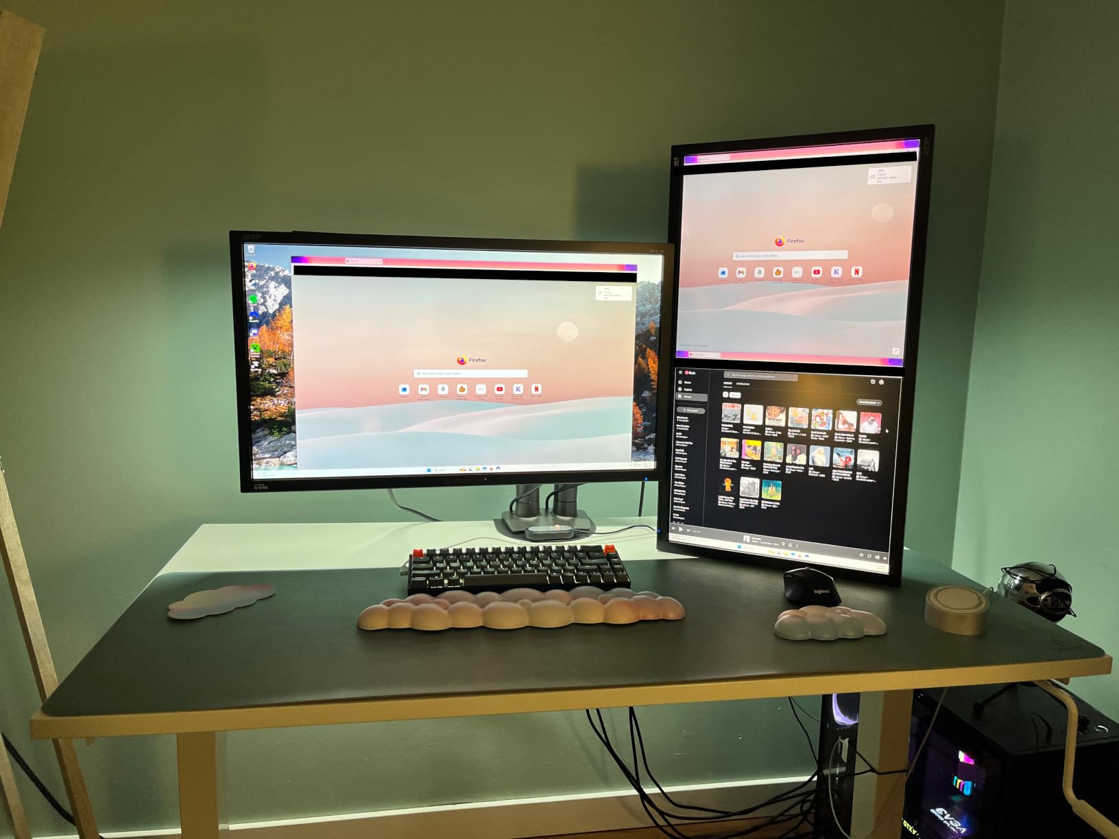 HUANUO FlowLift Dual Monitor Stand, Fully Adjustable Gaming Monitor Desk Mount for 13 to 32 inch Computer Screens, Full Motion VESA 75x75/100x100 with C-Clamp & Grommet Base, Each Arm Holds 4.4 to 19.8 lbs customer photo 1