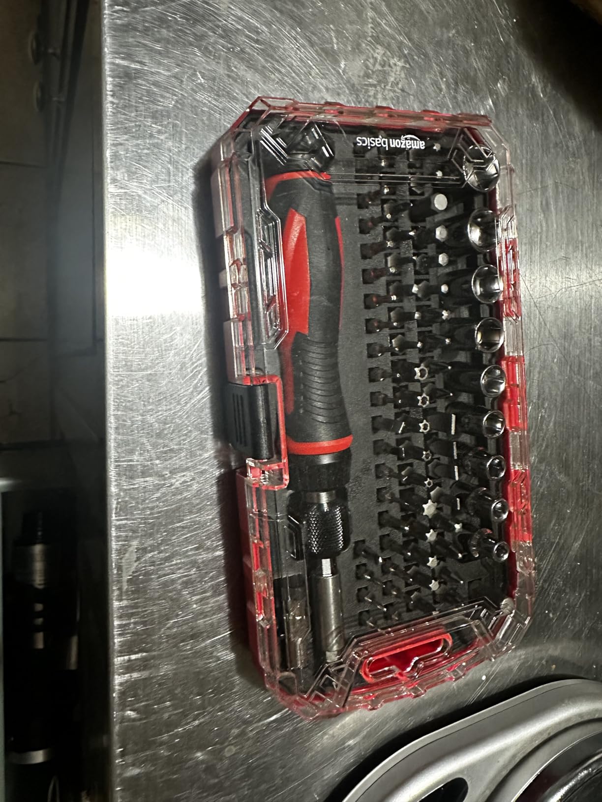 Amazon Basics Magnetic Ratcheting Wrench and Electronics Precision Screwdriver Tool Set, 73-Piece, with Carry Case for Household Repair, Small Jobs, Eyeglasses, Black/Red/Silver customer photo 2