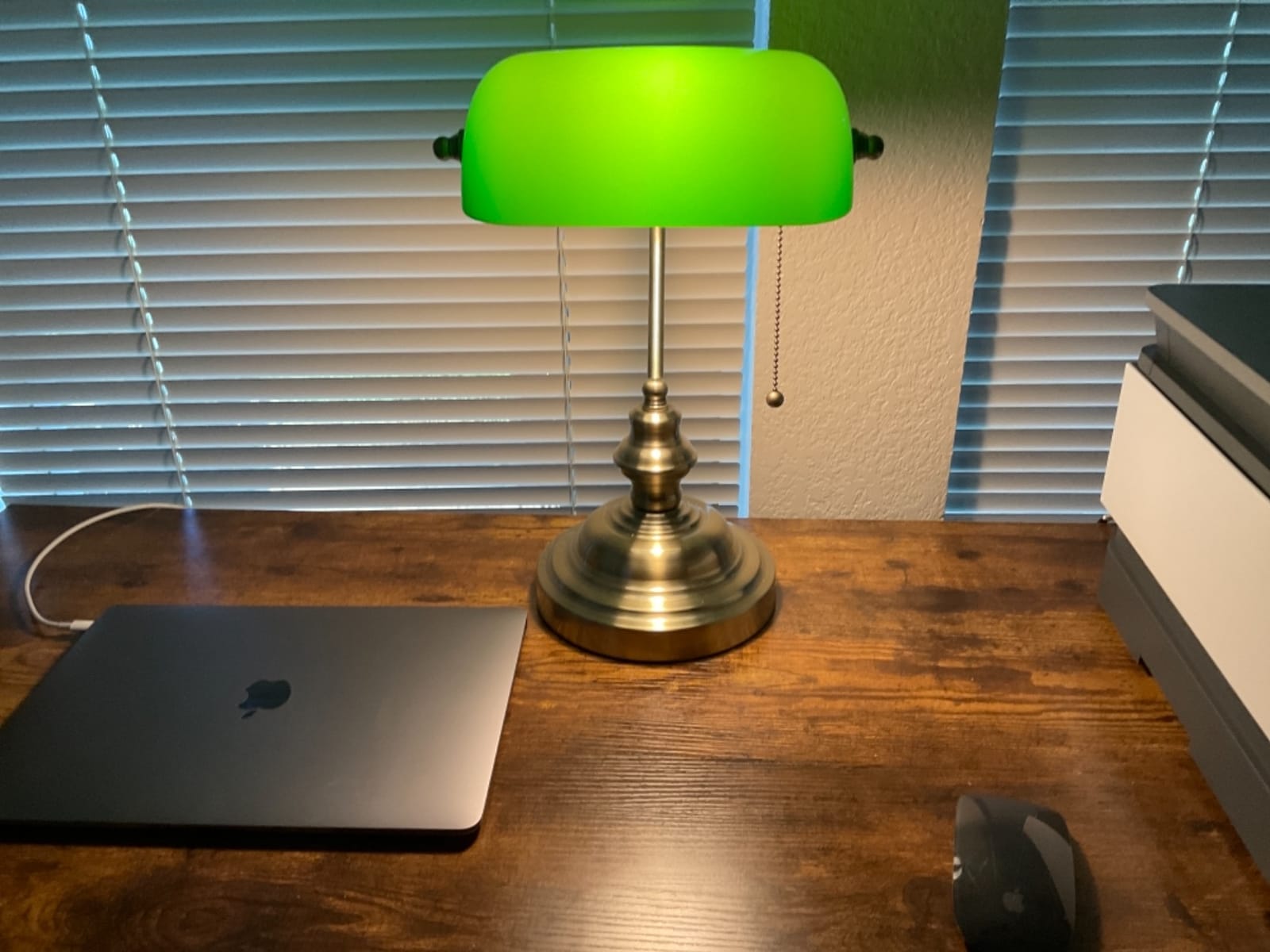 Glass Bankers Desk Lamp with Pull Chain Switch Plug in Fixture (Green) customer photo 1
