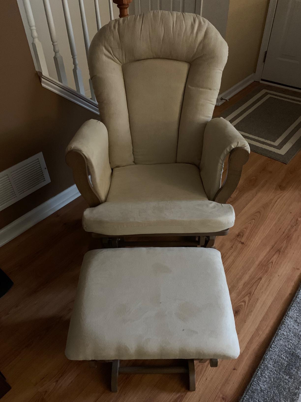 Child Craft Cozy Glider Rocker and Ottoman Set, Smooth Quiet Gliding Motion, Padded Cushion with Convenient Storage Pockets, Solid Wood Base & Frame (Dapper Gray with Light Gray Cushion) customer photo 1