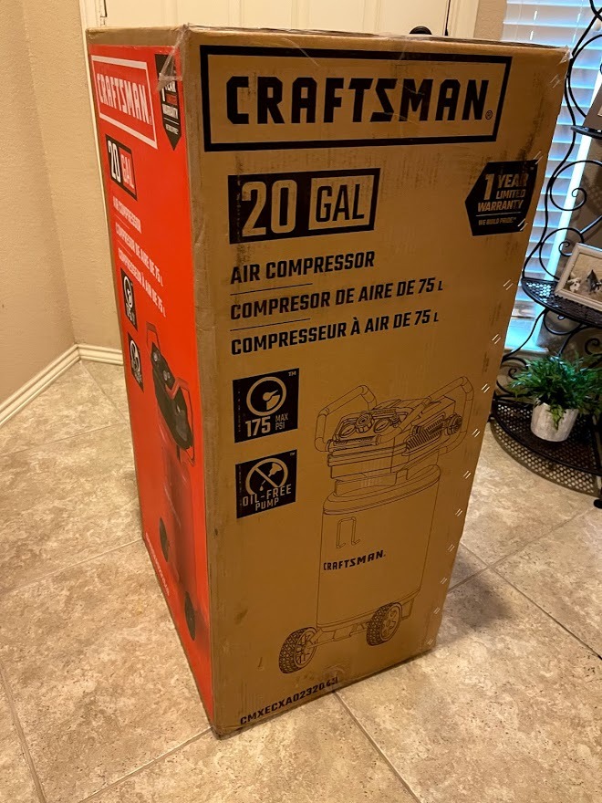 Craftsman Air Compressor, 20 Gallon Oil-Free 1.8 HP Max 175 PSI Pressure Two Quick Couplers Big Capacity, Red- CMXECXA0232043 customer photo 2