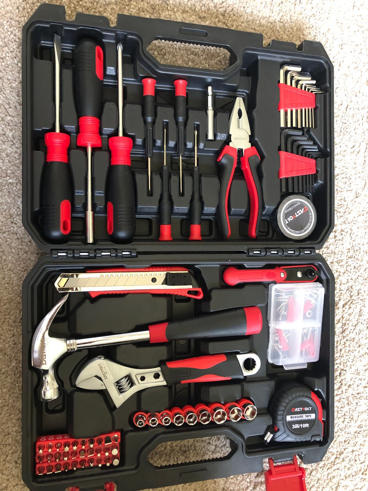 Eastvolt 128-Piece Home Repair Tool Set, Tool Sets for Homeowners, General Household Hand Tool Set with Storage Toolbox, EVHT12801, Black + Red (ASK01) customer photo 2