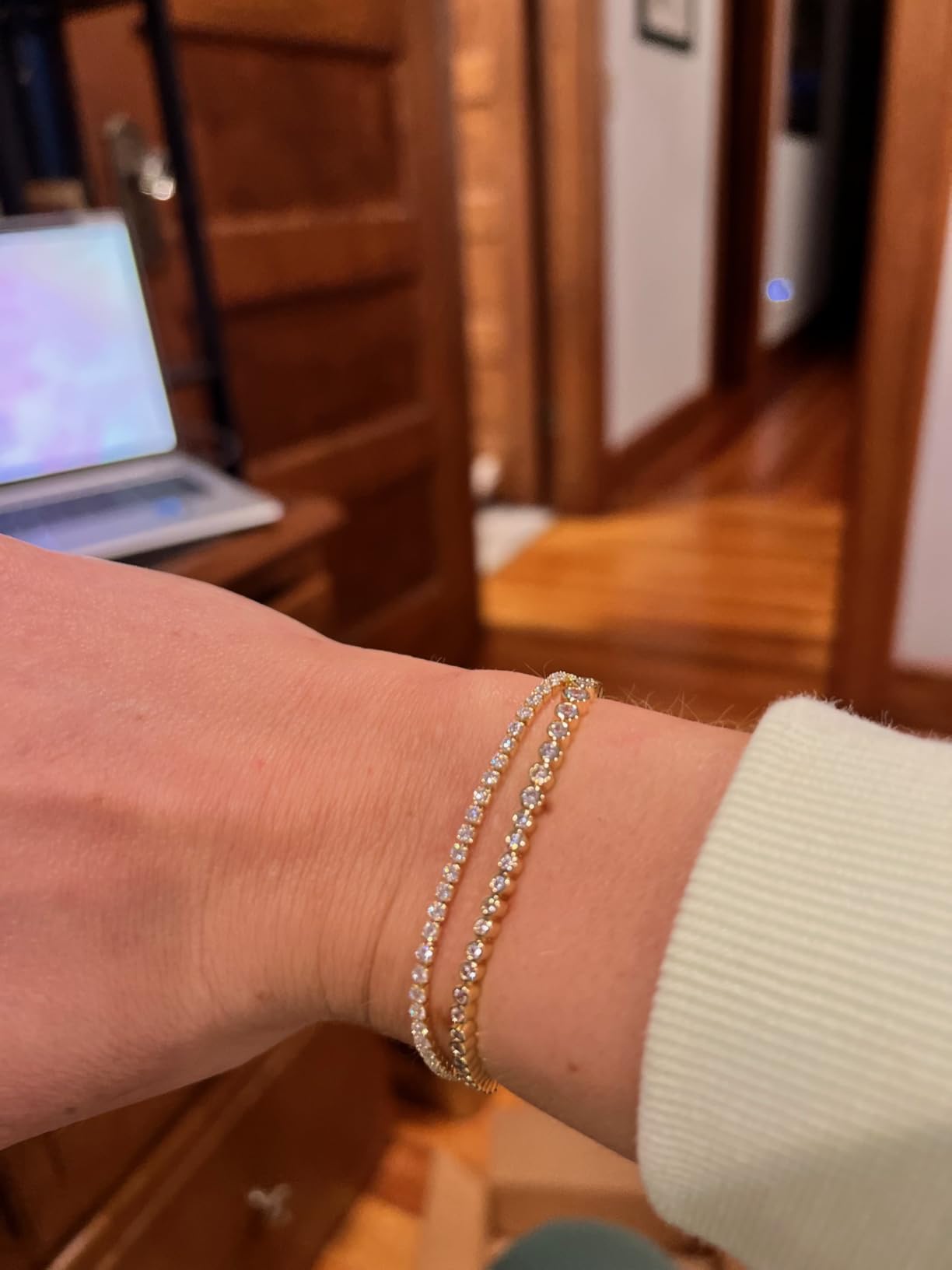 PAVOI Tennis Bracelets for Women, 14K Gold Plated Adjustable CZ Bracelet customer photo 1