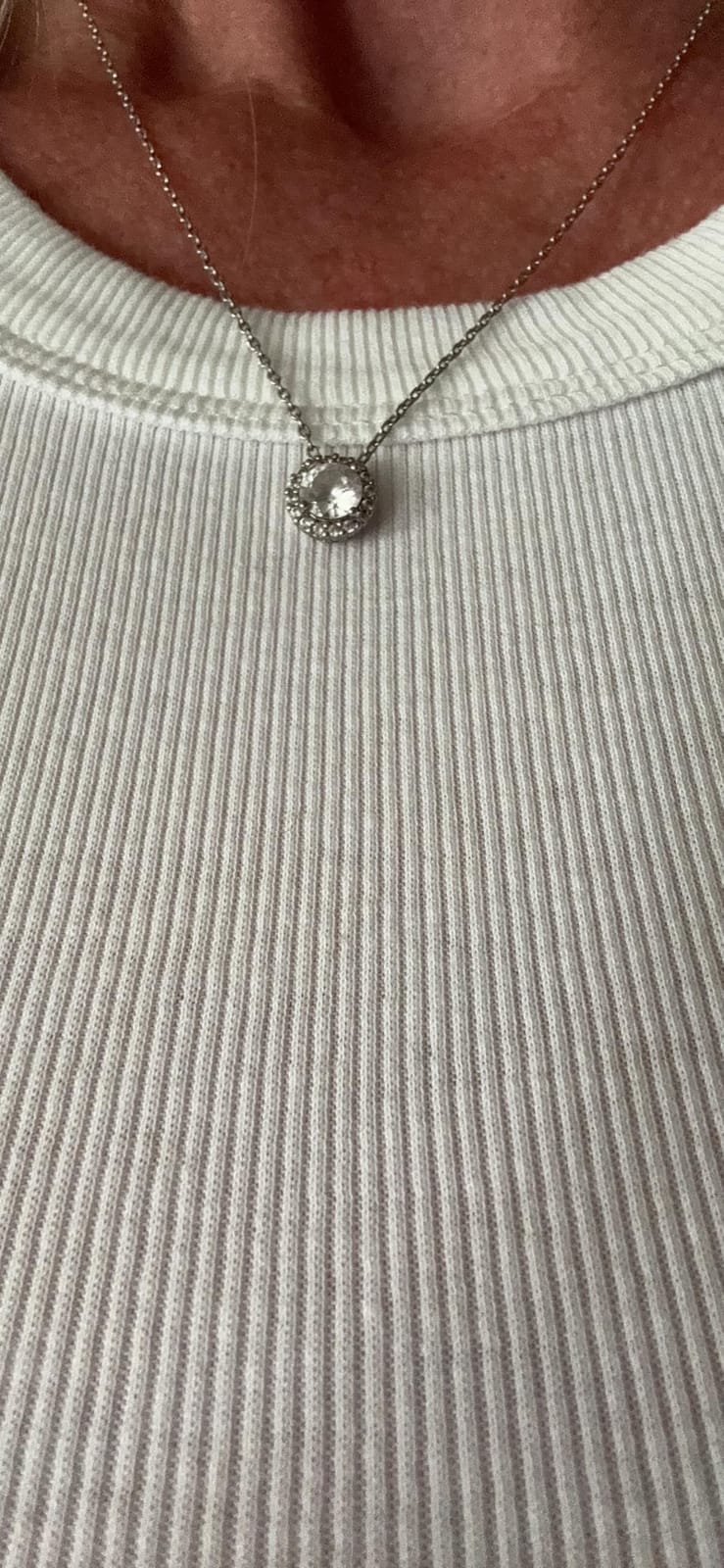 PAVOI 14K Gold Plated Post Faux Diamond Round Solitaire Pendant Halo Necklace | Gold Necklace for Women | Slider Adjustable customer photo 1