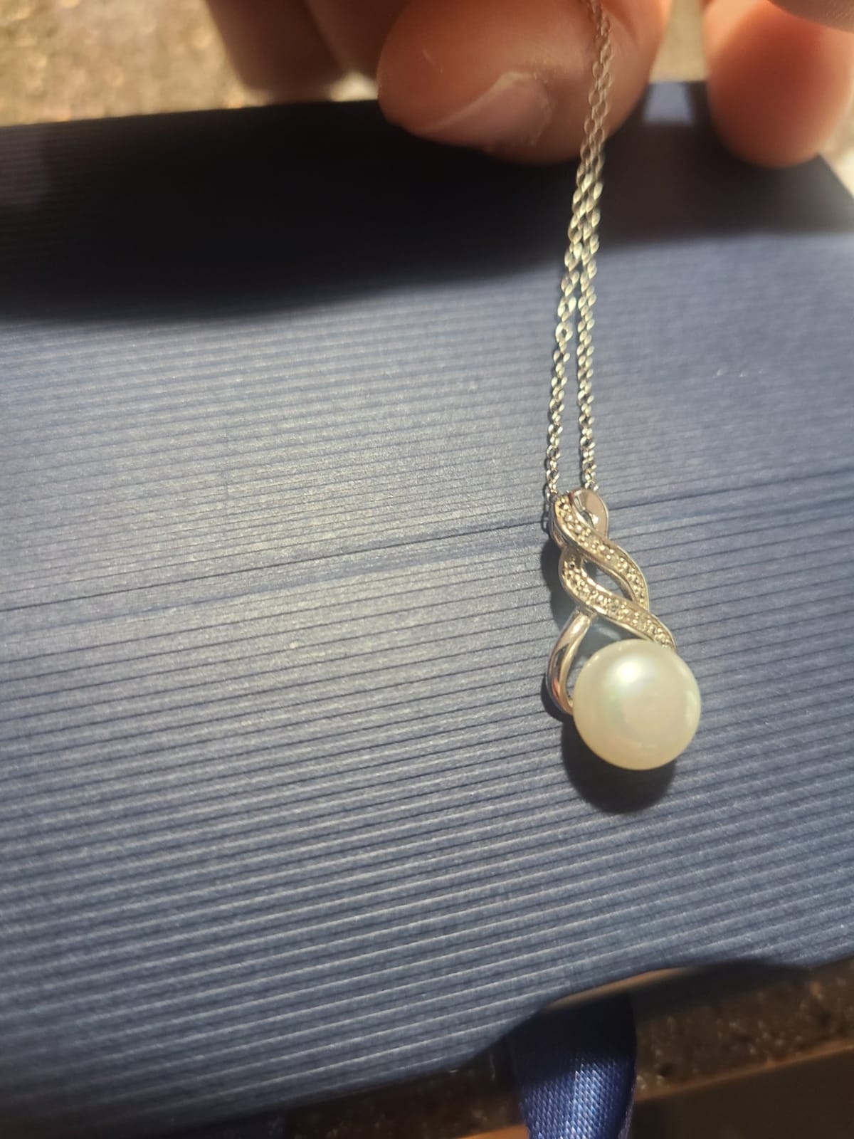 Real Diamond Sterling Silver Pearl Necklace and Earring Set | Hypoallergenic Real Cultured Freshwater Pearl Jewelry Set with 18 Inch Silver Chain | Diamond Bridal Bridesmaid Set for Women with Gift Box by MAX + STONE customer photo 2