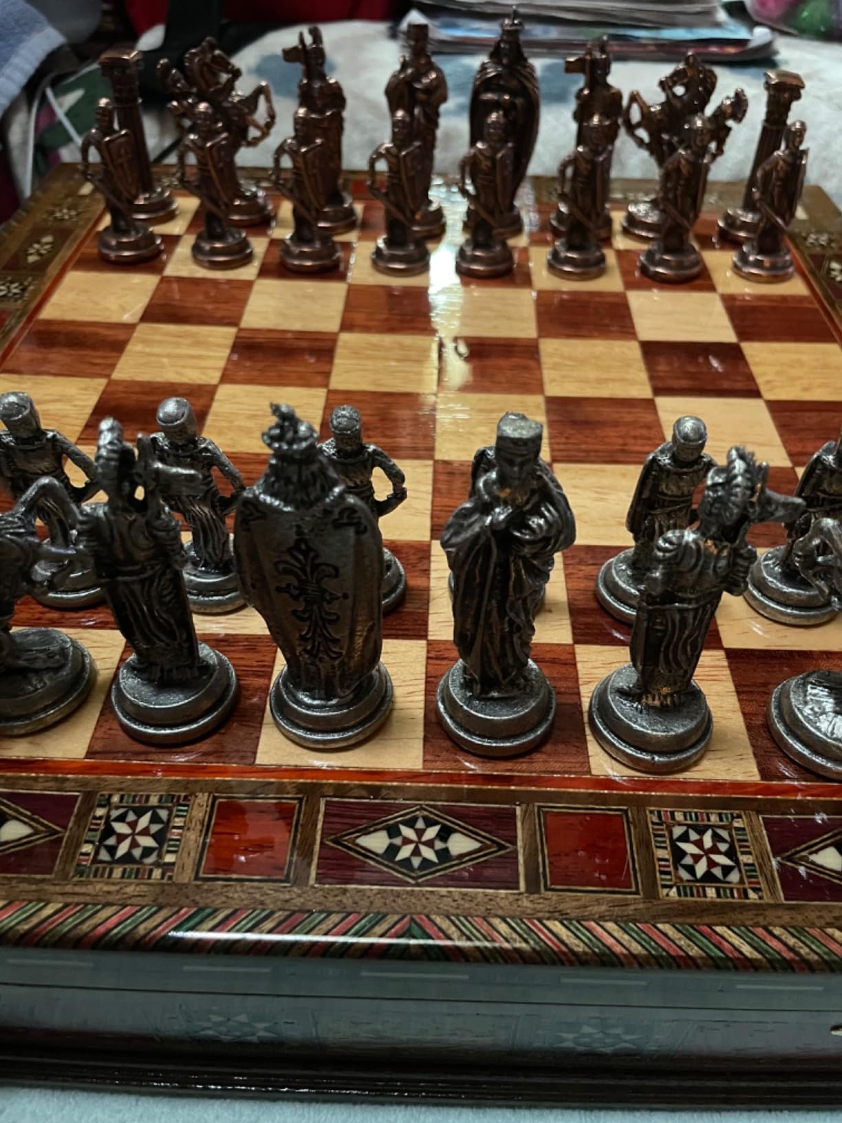 Medieval British Army Antique Copper Metal Chess Set for Adults, Handmade Pieces and Natural Solid Wooden Chess Board with Storage Inside King 3.35inc customer photo 1