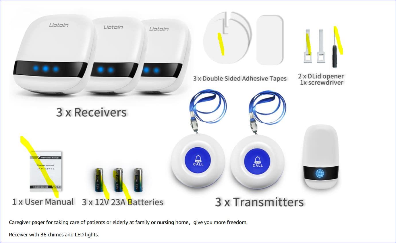 Caregiver Pager Wireless Call Button Alert Button Call Bell Emergency Button for Home/Elderly/Patients Panic Button Nurse Alert Call System 3Call Button 3Receivers (600+ft Operating Range) customer photo 2