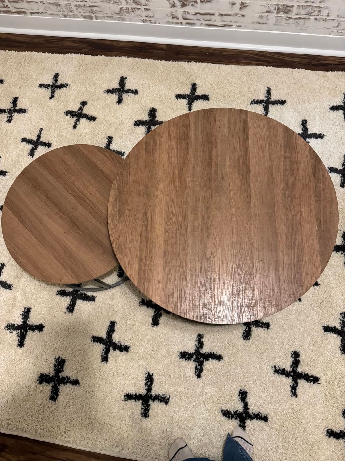 Nathan James Stella Round Modern Nesting Coffee Set of 2, Stacking Living Room Accent Tables with an Industrial Wood Finish and Powder Coated Metal Frame, Warm Nutmeg/Matte Black customer photo 2