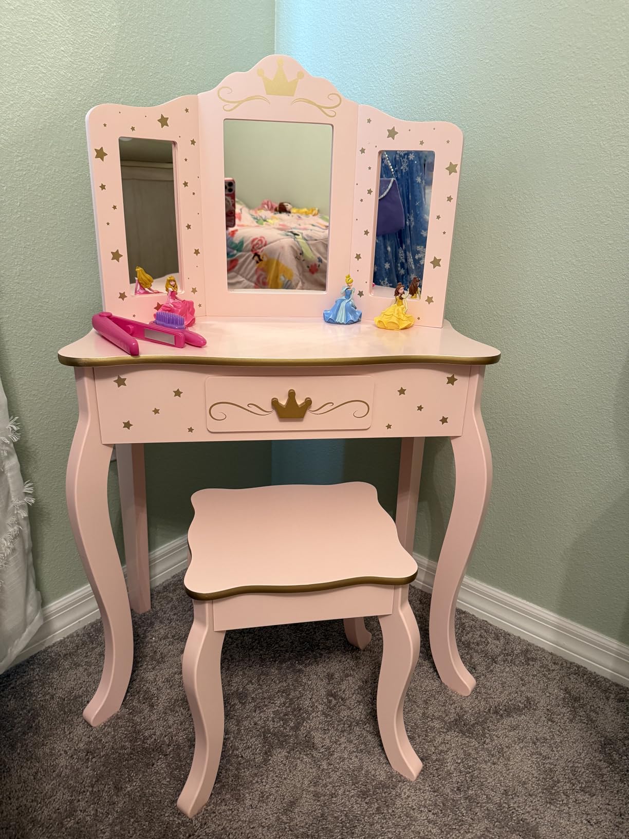 UTEX Pink Crown Princess Kids Vanity Set with Drawer for Little Girls customer photo 2