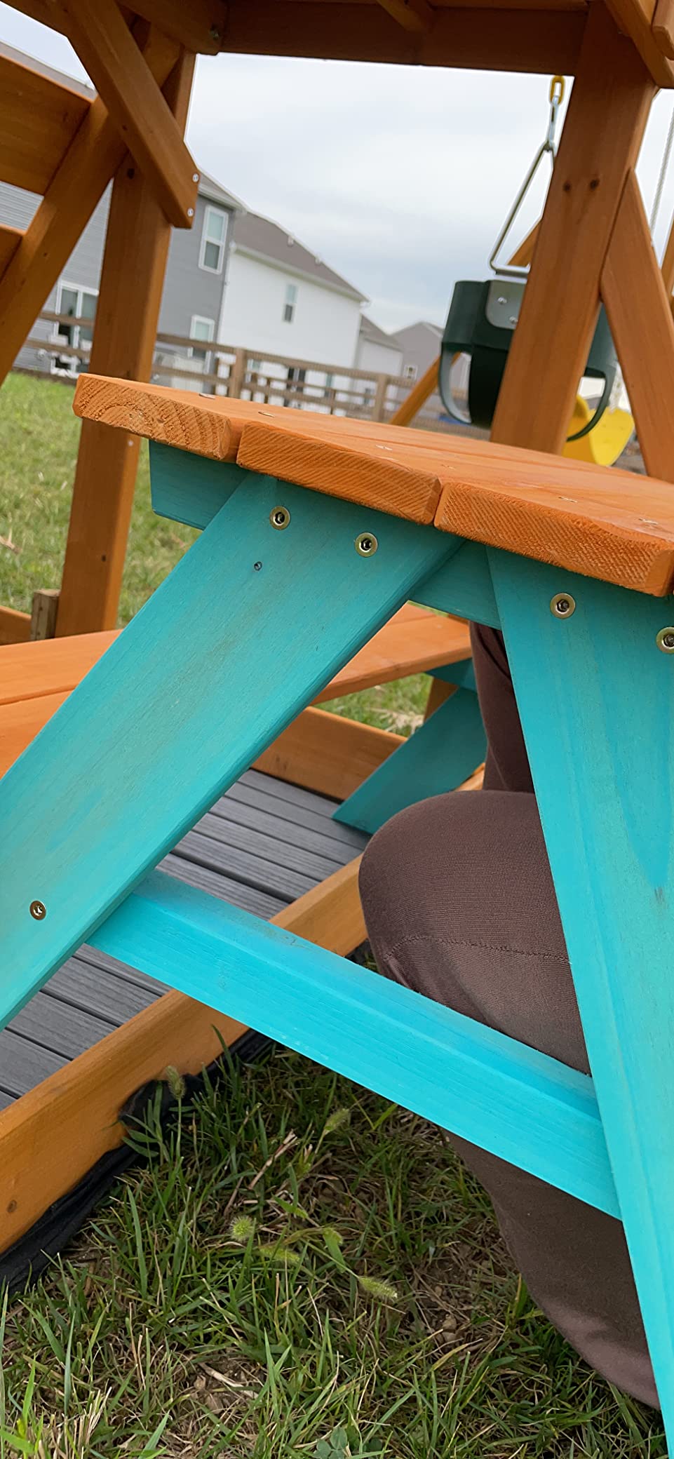 Teamson Kids - Wooden Outdoor Child Children Kids Picnic Table & Chair Bench Set - Brown/Aqua customer photo 1