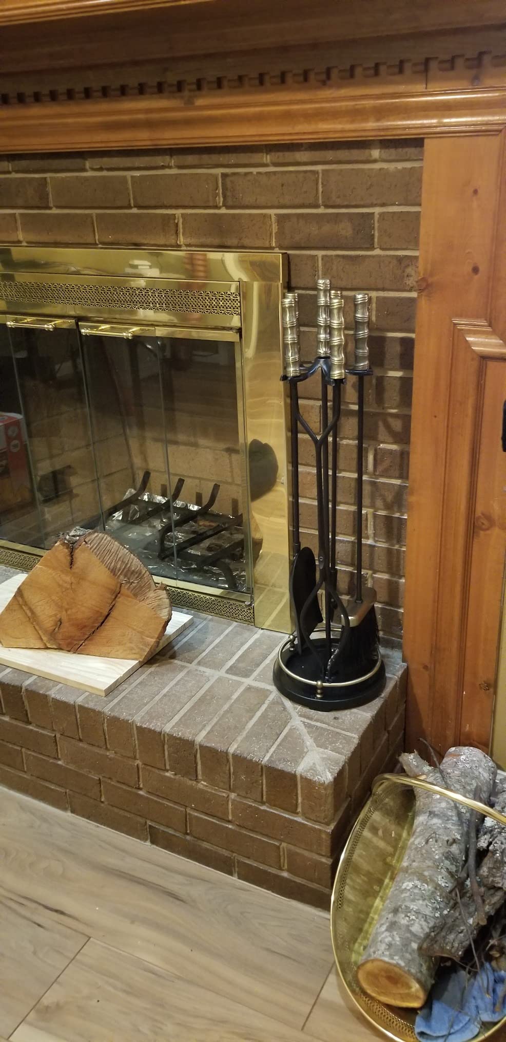 AMAGABELI GARDEN & HOME Fireplace Tools Set 5 Pcs Wrought Iron Indoor with Stand for Fire Place Kit Holder Wood Stove Hearth Accessories Chimney Fire Pit Tongs Shovel Brush Poker Fireset Outdoor Brass customer photo 2