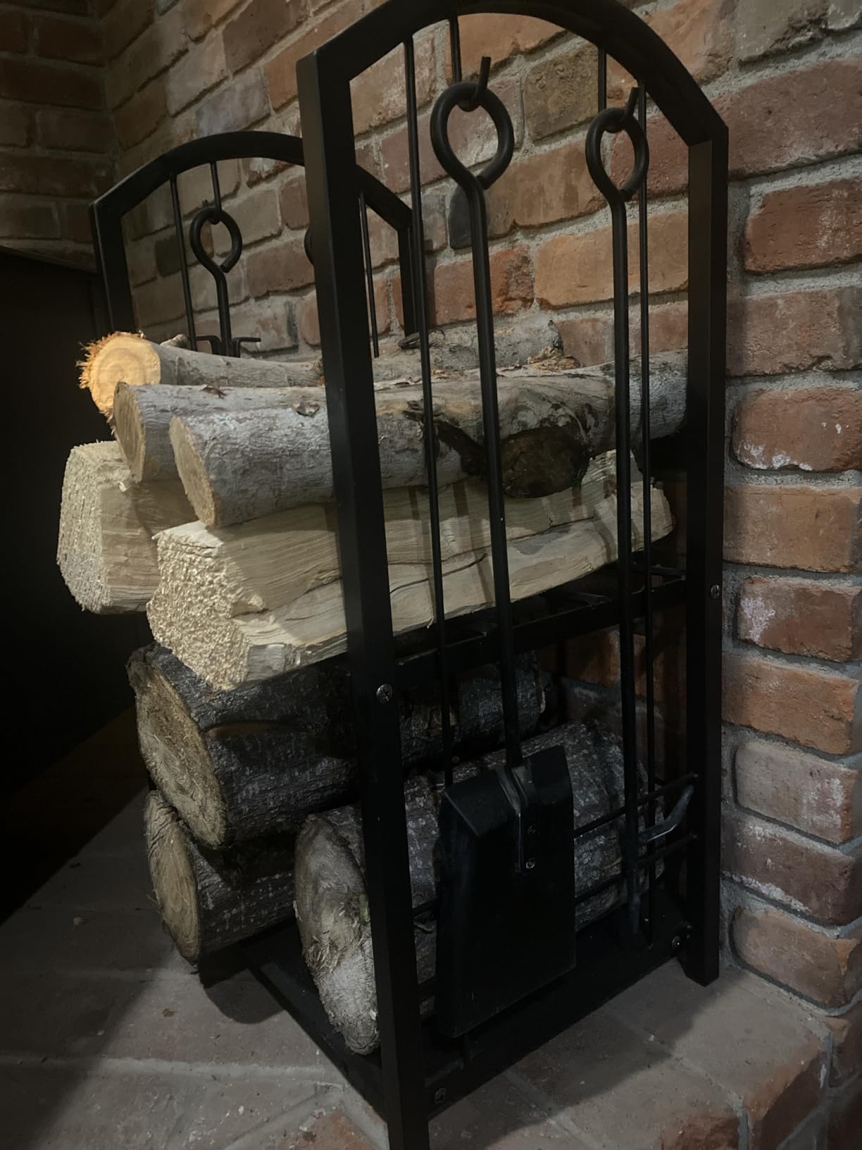 Fire Beauty Wrought Iron Firewood Log Rack with 4 Pcs Fireplace Tools Black customer photo 1