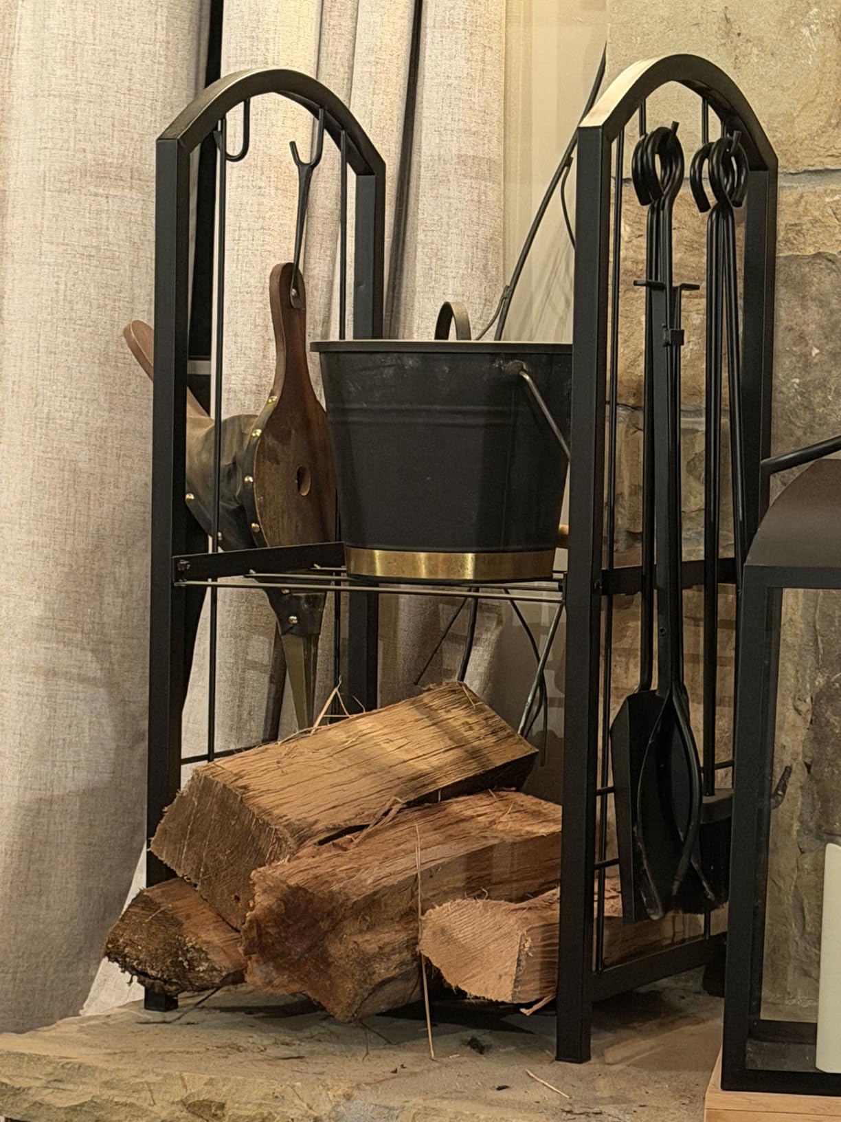 Fire Beauty Wrought Iron Firewood Log Rack with 4 Pcs Fireplace Tools Black customer photo 2