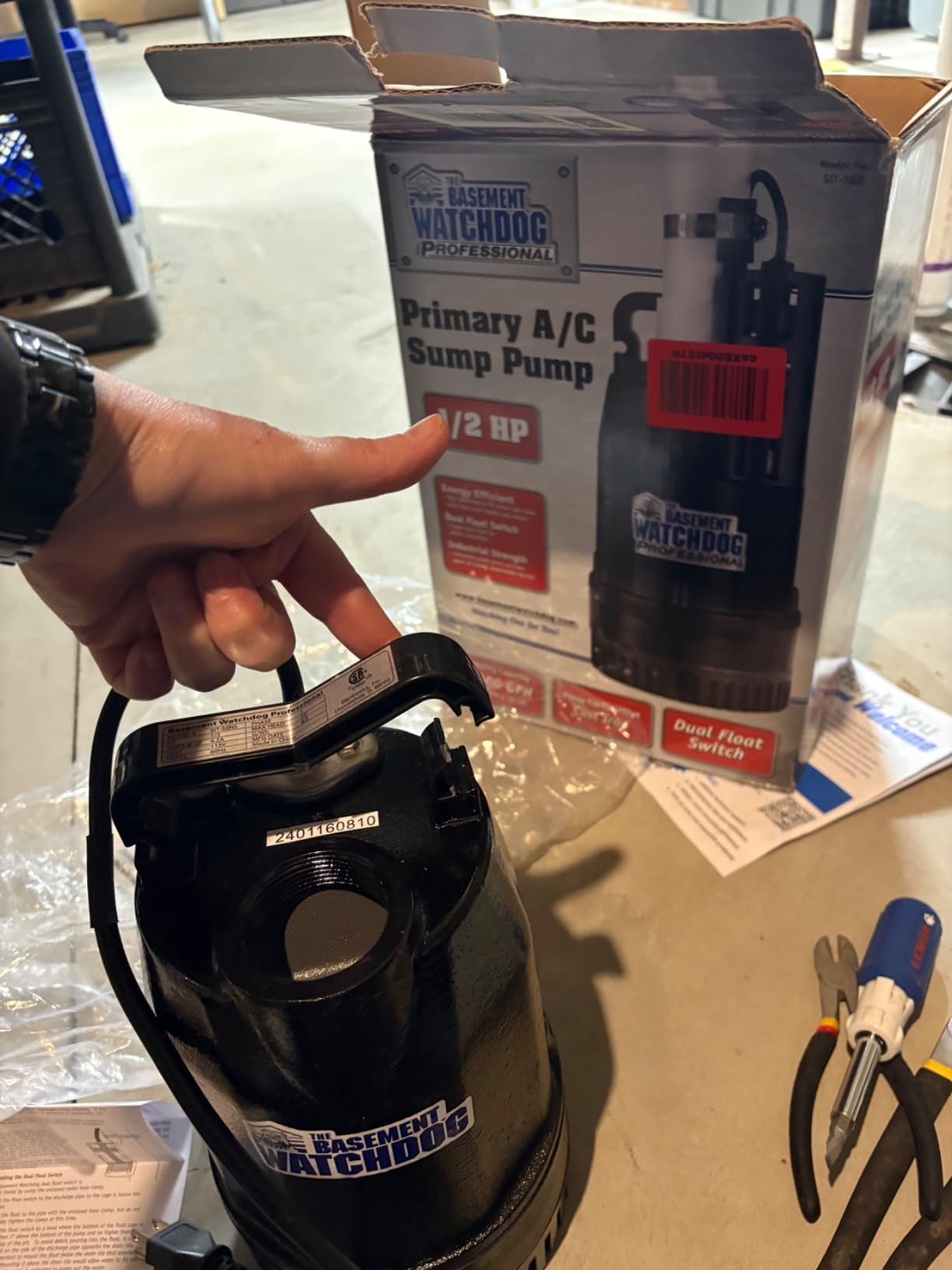 The Basement Watchdog Cast-Iron ½ HP Submersible Sump Pump w/Copper-Wound PSC Motor for Narrow Pits - 4,400 GPH - Caged Dual Float Switch (SIT-50D) customer photo 2