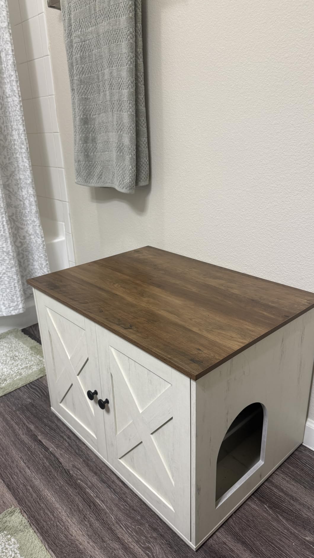 Feandrea Cat Litter Box Enclosure, End Table, 31.5 x 20.9 x 19.7 Inches | Litter Box Furniture Hidden with Removable Divider, Indoor Cat House, Rustic Brown, HAINS Collection UPCL002X01 customer photo 2