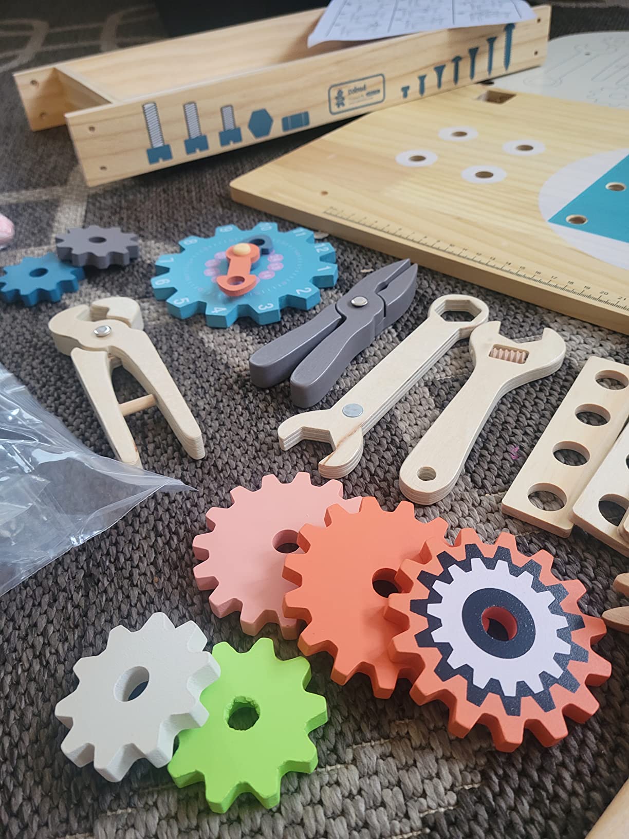ROBUD Wooden Play Tool Workbench Set for Kids, Construction Toy Bench - Wooden tool workbench with realistic tools and accessories, inspiring creativity, role play, and hands-on building skills customer photo 1