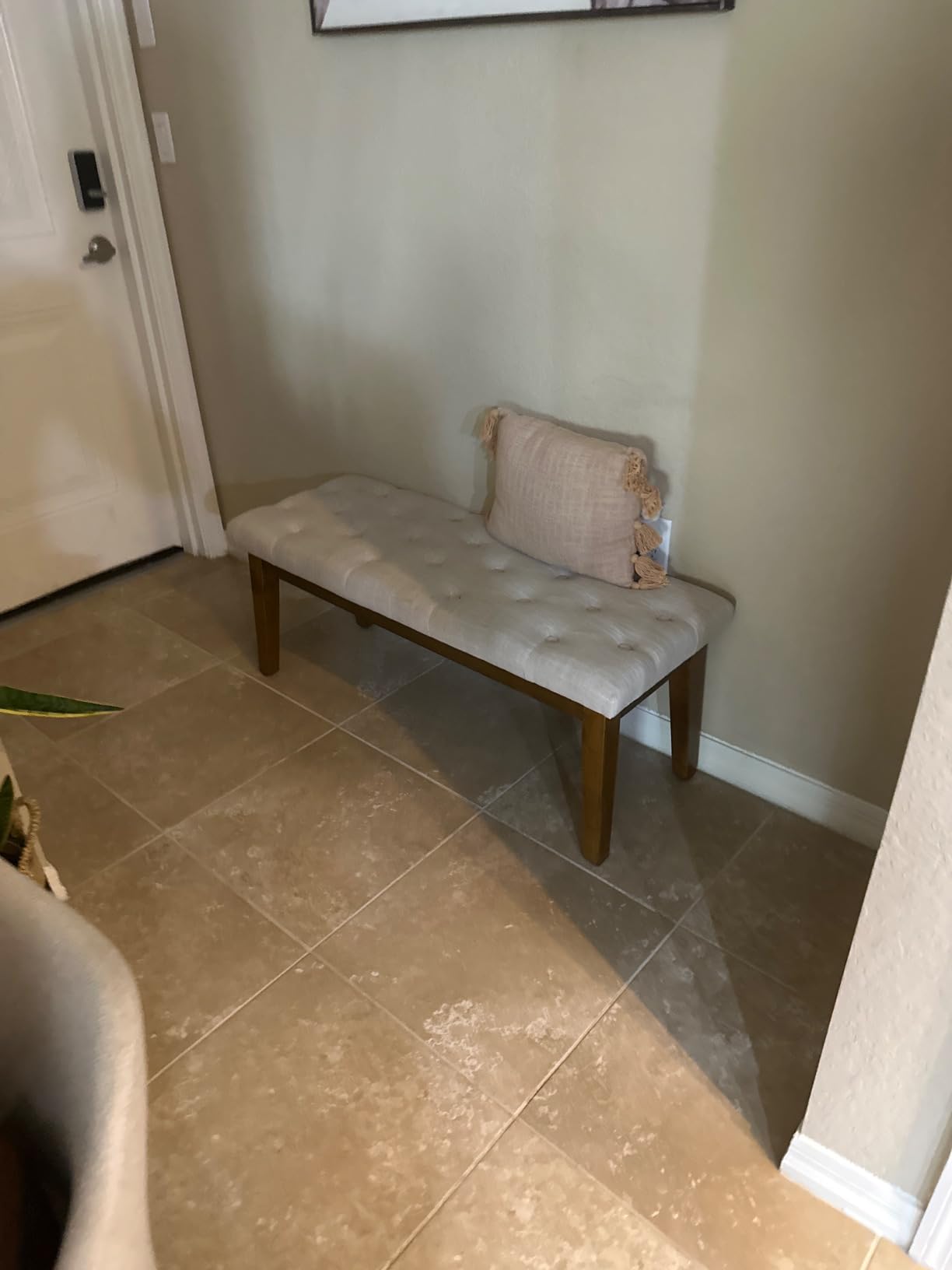 HUIMO Upholstered Dining Bench with Solid Wood Legs, End of Bed Bench,Beige customer photo 1