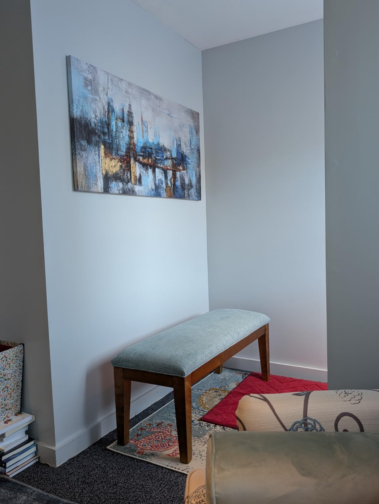 HUIMO Upholstered Dining Bench with Solid Wood Legs, End of Bed Bench,Beige customer photo 2