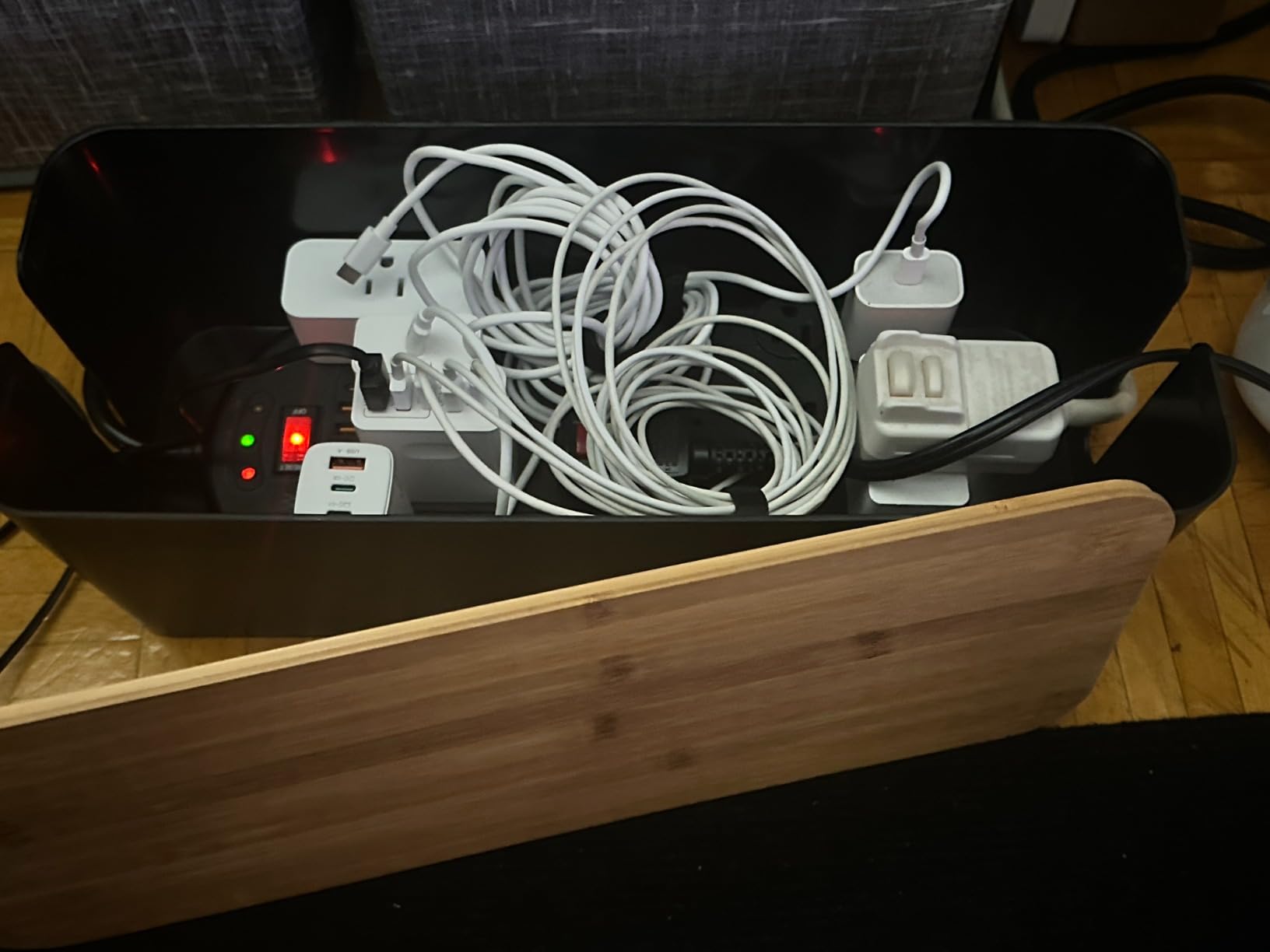 2Pack Cable Management Box, Wooden Style Cord Organizer Cord Hide Box | Cable Organizer for TV Wires, Computer, USB Hub & Under Desk Power Strip, ABS Material, Baby Proof, Home & Office customer photo 2