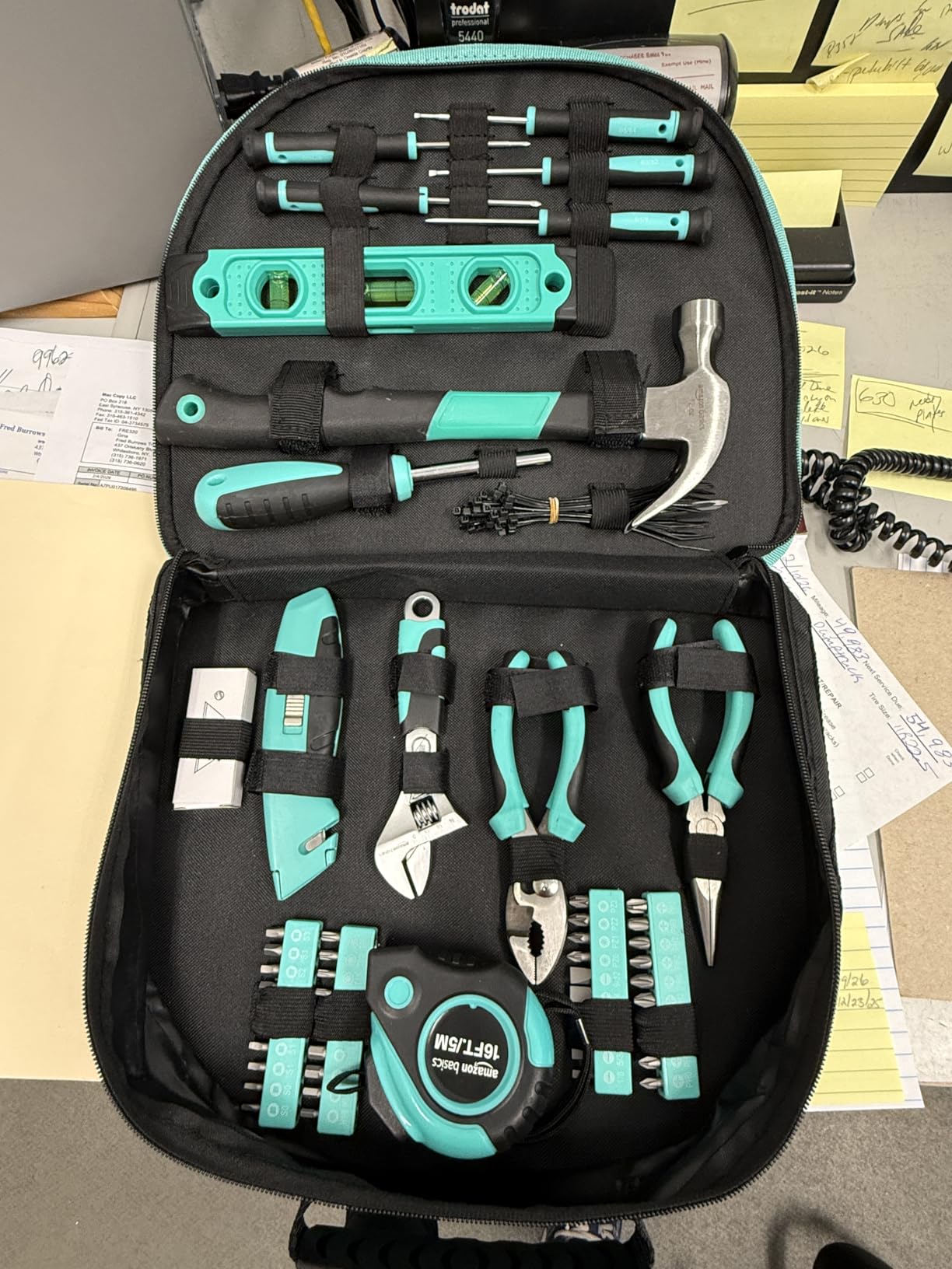 Amazon Basics 104-Piece Home Repair Household Tool Set with Easy Carrying Round Pouch, Portable Hand Tool Kit, Turquoise, 14.4 x 11.4 x 3 inches customer photo 2