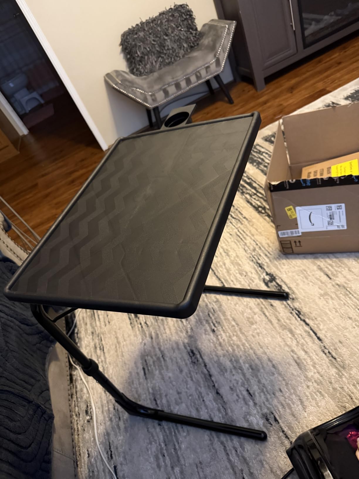 Table-Mate TV Tray Table | Portable Desk Folding Dinner Tray, Couch Table Trays for Eating Snack Food, Portable Laptop Desk, Bed Trays for Eating | Adjustable TV Trays with 3 Angles and Cup Holder customer photo 1