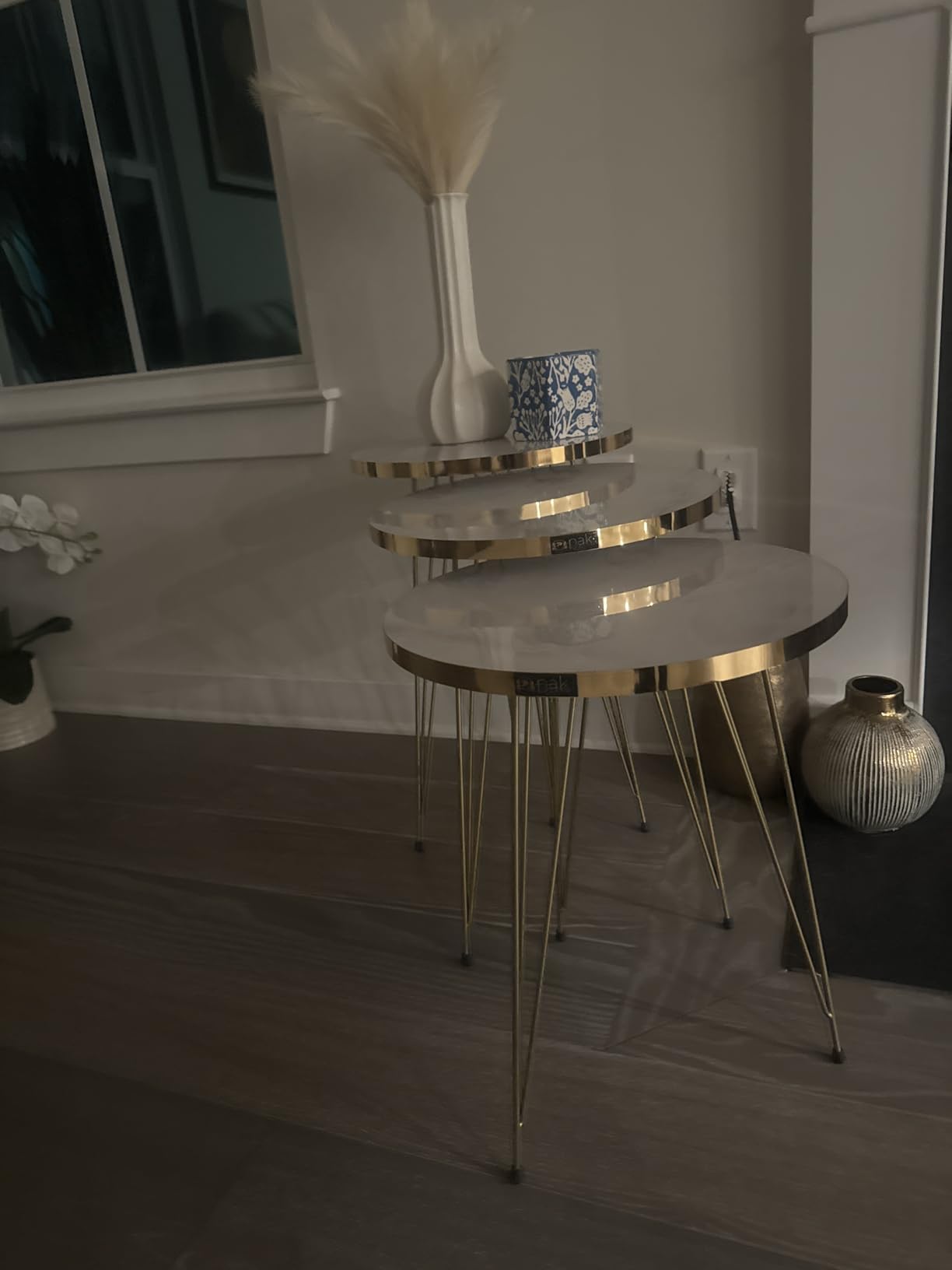 Set of 3 High Gloss Black Gold Legs Nesting End Tables Round Wood Stacking Coffee Side Accent Table with Metal Legs for Living Room, Home Office, Nightstands for Bedroom customer photo 1