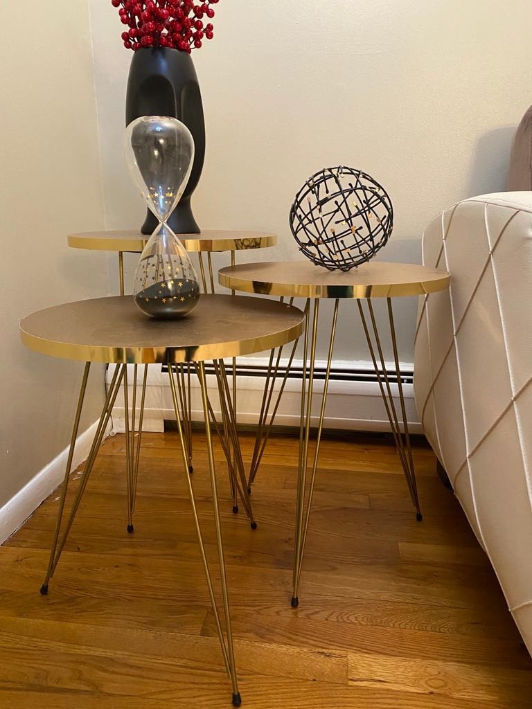 Set of 3 High Gloss Black Gold Legs Nesting End Tables Round Wood Stacking Coffee Side Accent Table with Metal Legs for Living Room, Home Office, Nightstands for Bedroom customer photo 2