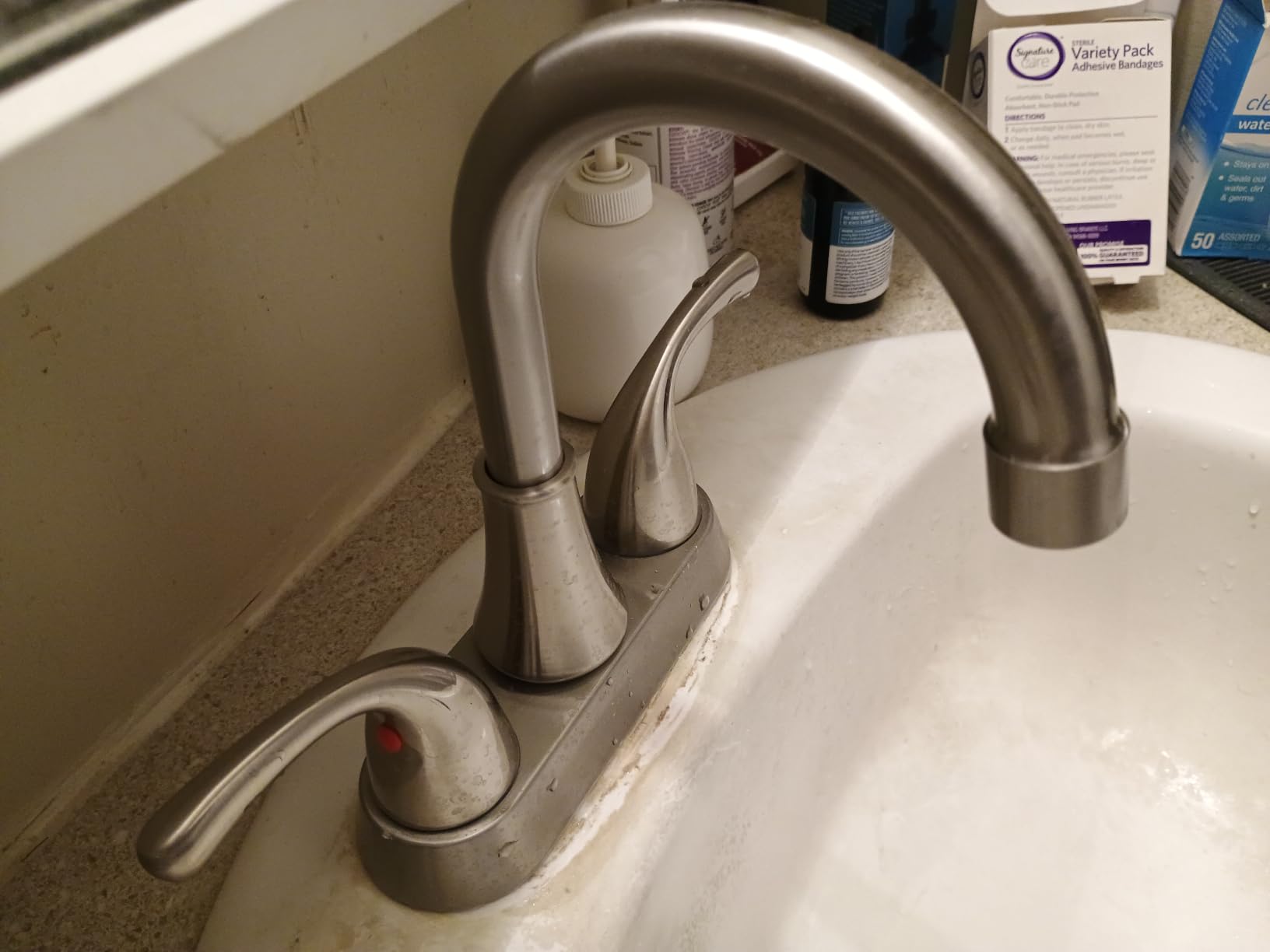 Bathroom Sink Faucet FRANSITON 4 Inch Faucet 2 Handle Bathroom Sink Faucets Lead-Free Brushed Nickel Bath Sink Faucets with Pop-up Drain Stopper and Supply Hoses customer photo 2