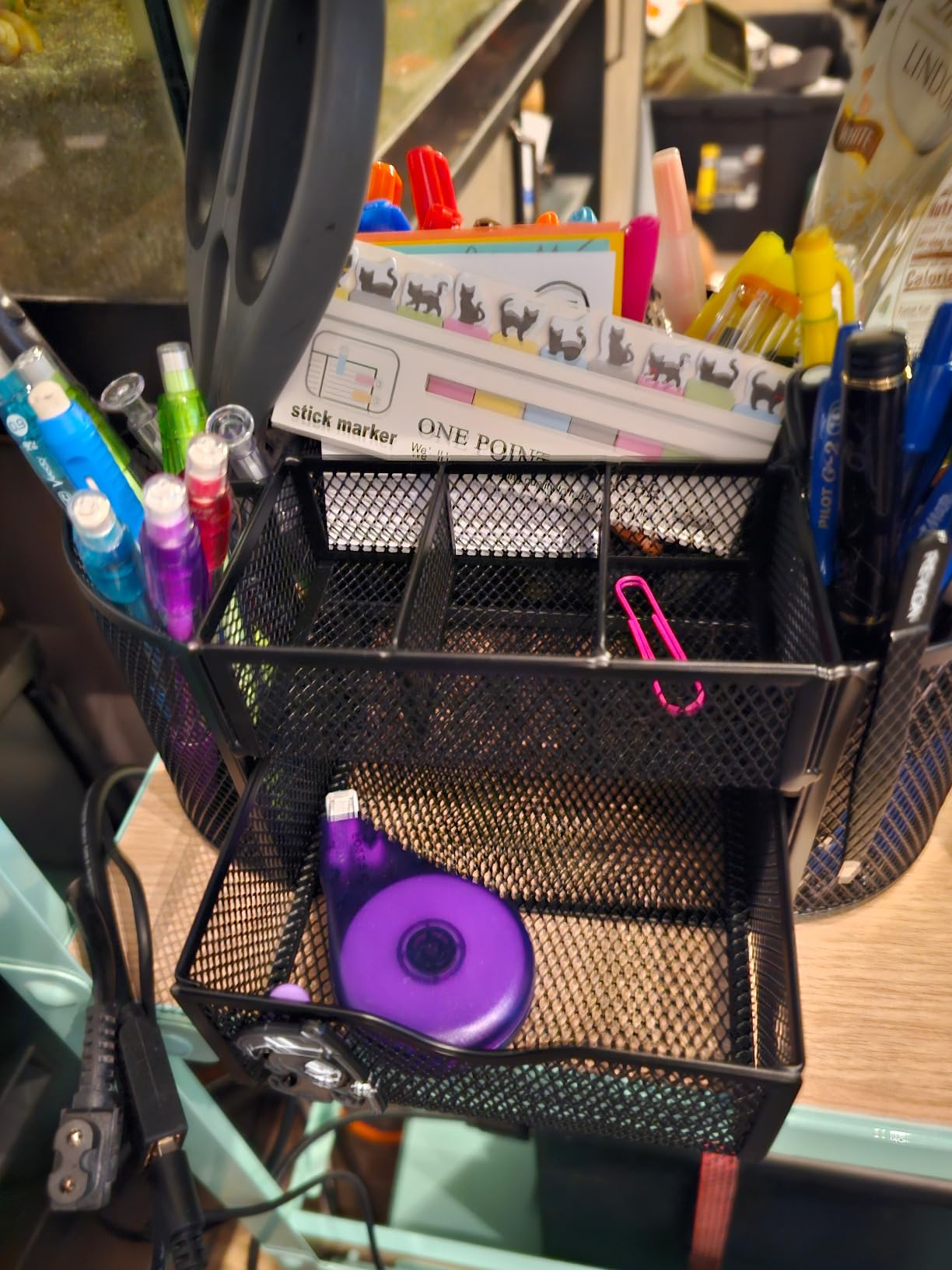 Amazon Basics Mesh Desk Organizer with Pen Holder, Pullout Drawer and Office Caddy Storage, 9.25