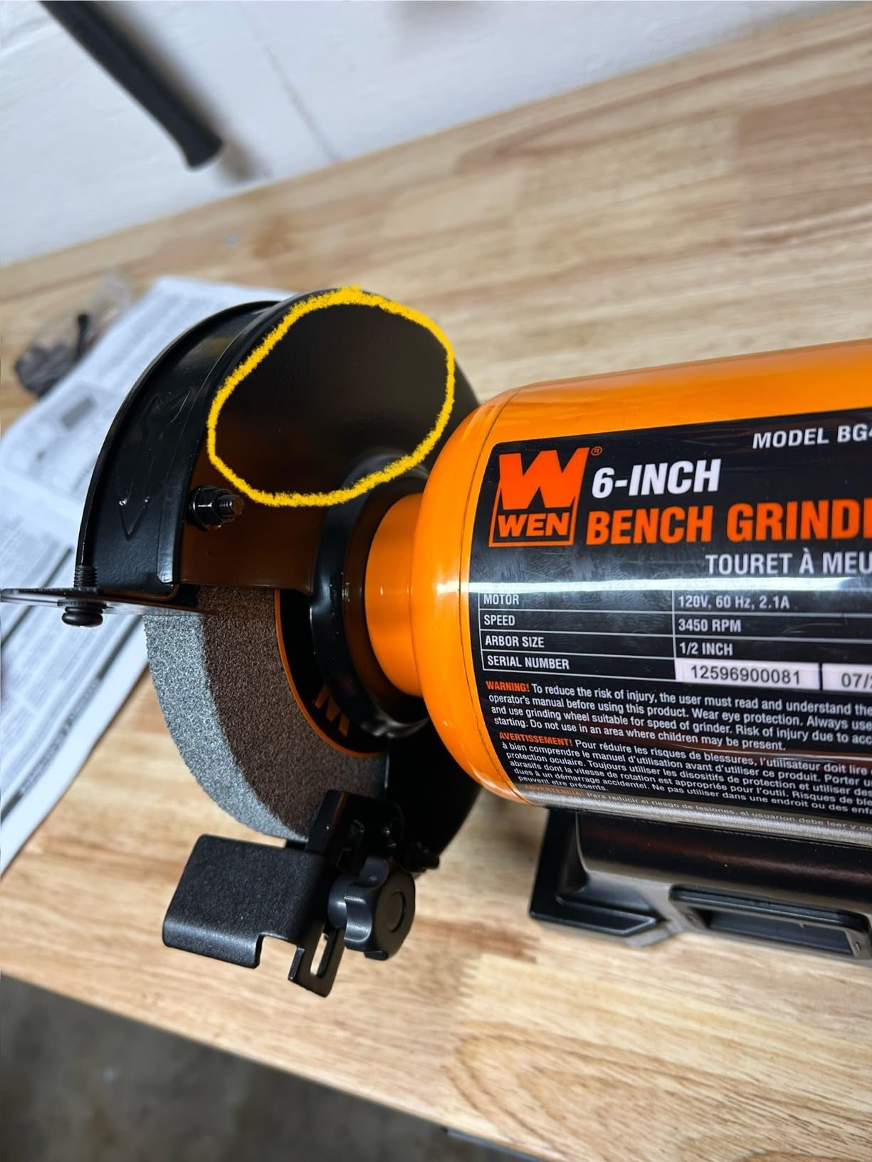 WEN BG4260 2.1-Amp 6-Inch Single Speed Bench Grinder, Orange,black customer photo 1