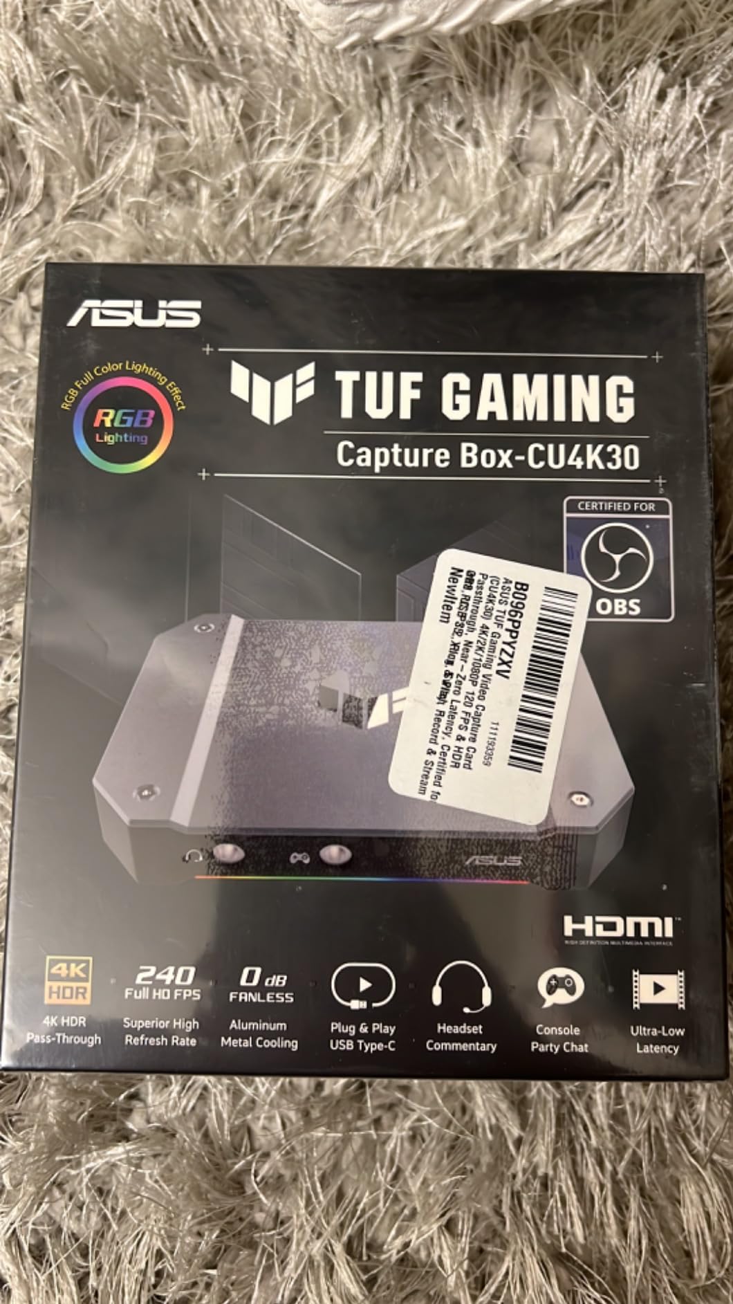 ASUS TUF Gaming Video Capture Card (CU4K30) 4K/2K/1080P 120 FPS & HDR Passthrough, Near-Zero Latency, Certified for OBS, USB 3.2, Plug & Play, Record & Stream with PC, PS5, Xbox, Switch customer photo 1