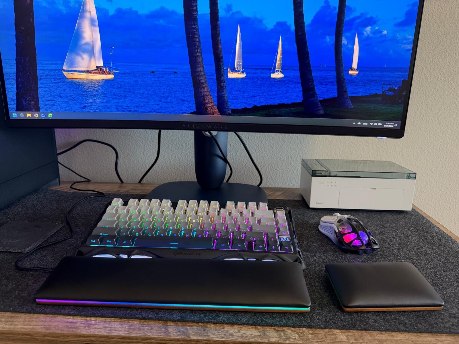 DAWNTREES Large Felt Desk Mat, 40''x16'' Full Keyboard and Mouse Pad | Non-Slip Computer Desk Mat for Desktop, Felt Desk Pad Protector for Office and Home, Dark Grey customer photo 2