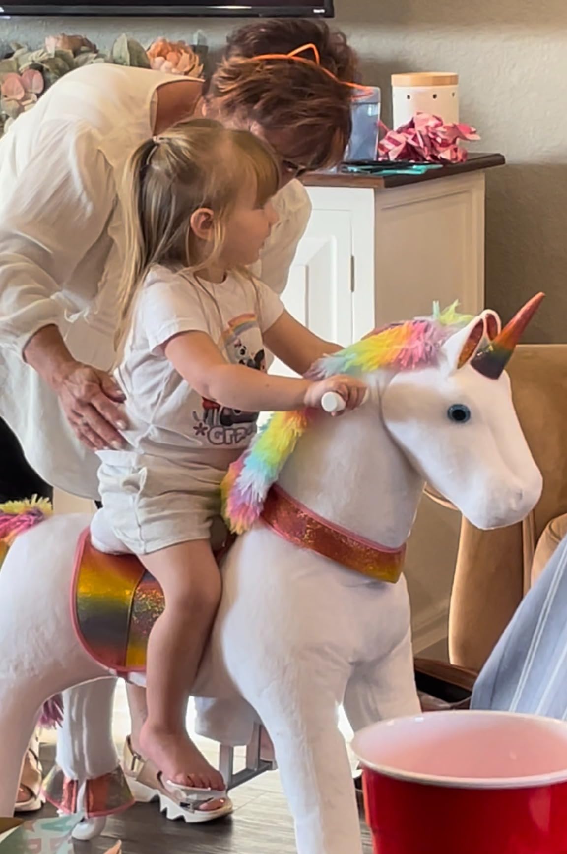 WondeRides Ride On Horse for Toddlers 3-5, Brown Riding Horse | 30.1 Inch Height, Plush Horse, Giddy Up Ride On, Battery-Free, Steel Frame, Non-Slip Pedals customer photo 2
