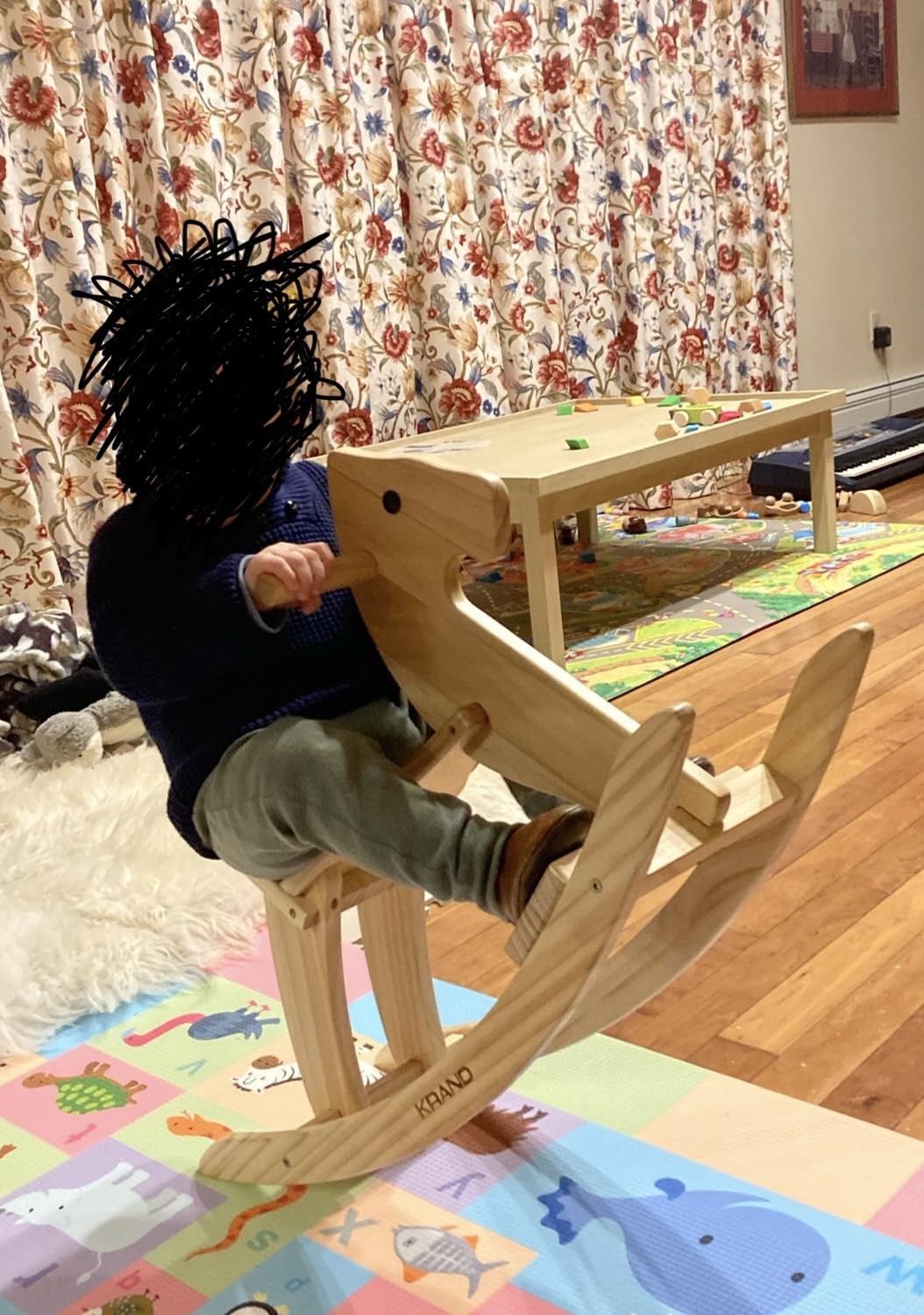 Kids Wooden Rocking Horse, Boy & Girls Ride-On Toy with Foot Pedal | Classic Design Natural Rocker with Wide Safety Pedal customer photo 1