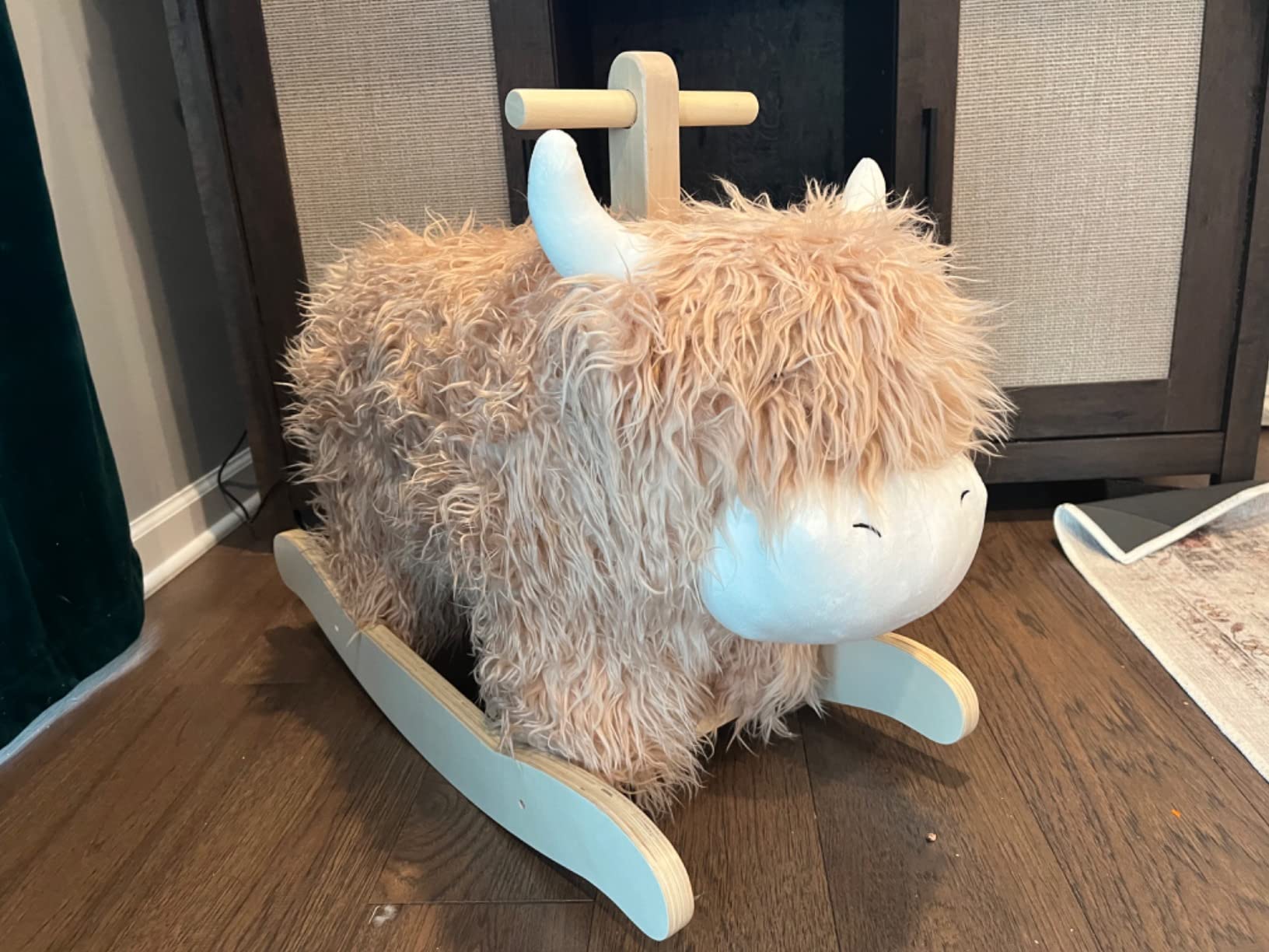 Baby Rocking Horse for 1 Year Old, Wooden Cow Animal Rocker Ride-on Toy Plush Wooden Rocking Toy for Nursery Playroom customer photo 1