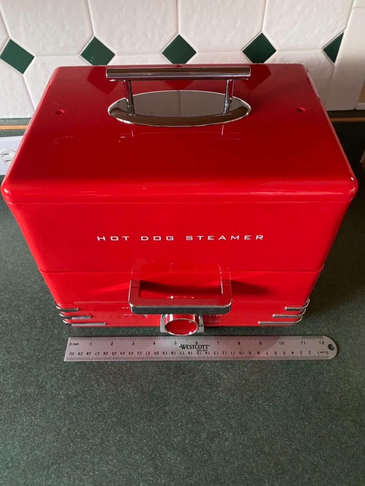 Nostalgia Extra Large Diner-Style Steamer Cooks 20 Hot Dogs & 6 Buns - Hot Dog Steamer for Breakfast Sausages, Brats, Vegetables & Fish - Bun Warmer Steamer Perfect for Game Days or Parties - Red customer photo 1
