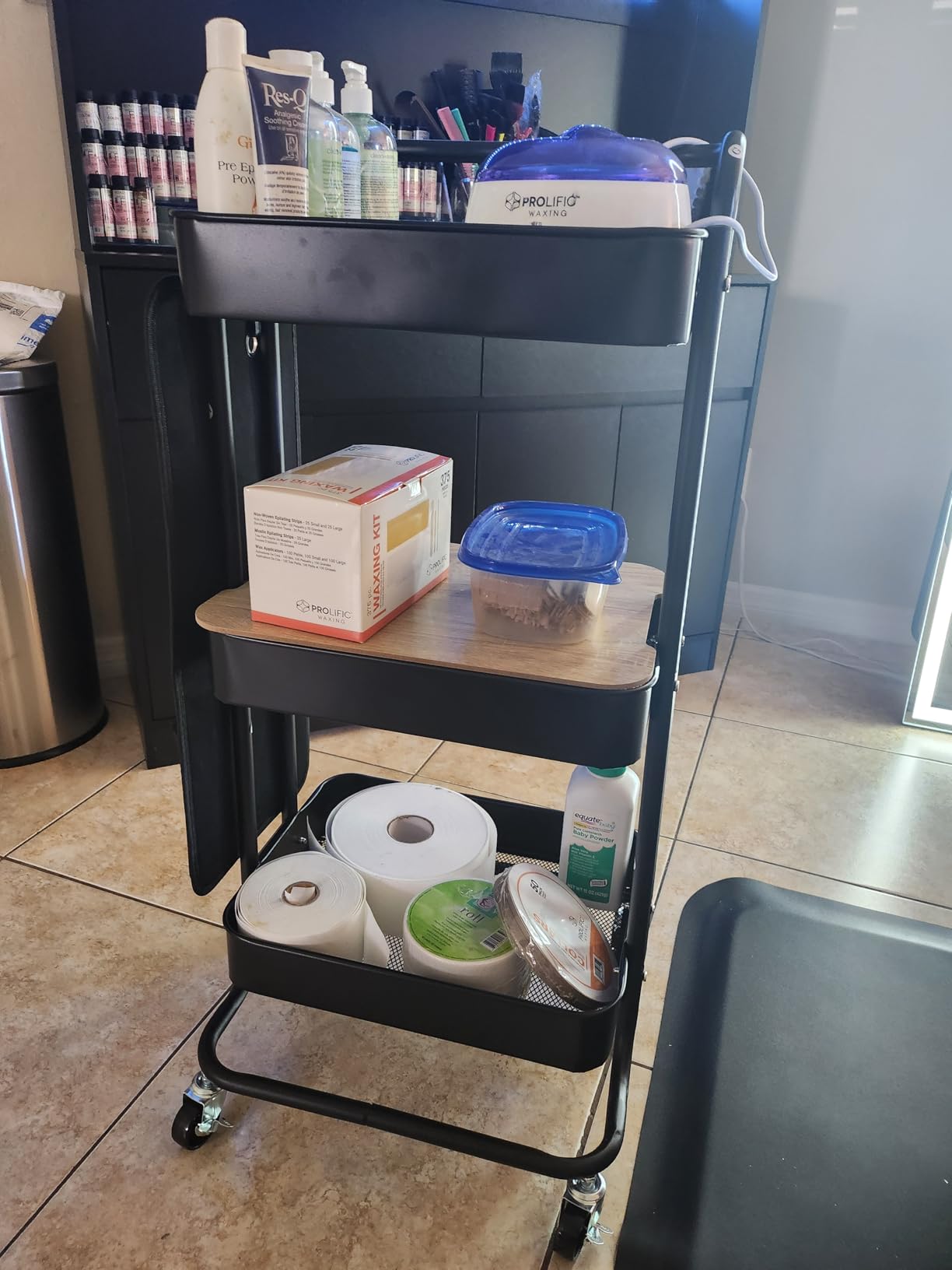 DTK 3 Tier Metal Utility Rolling Cart with Table Top and Side Bags, Tray Storage Organizer Wheels, Art Craft 4 Hooks for Kitchen Bathroom Office Living Room (Black) customer photo 1