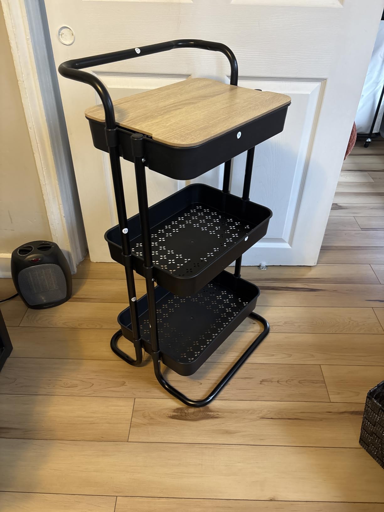 DTK 3 Tier Metal Utility Rolling Cart with Table Top and Side Bags, Tray Storage Organizer Wheels, Art Craft 4 Hooks for Kitchen Bathroom Office Living Room (Black) customer photo 2