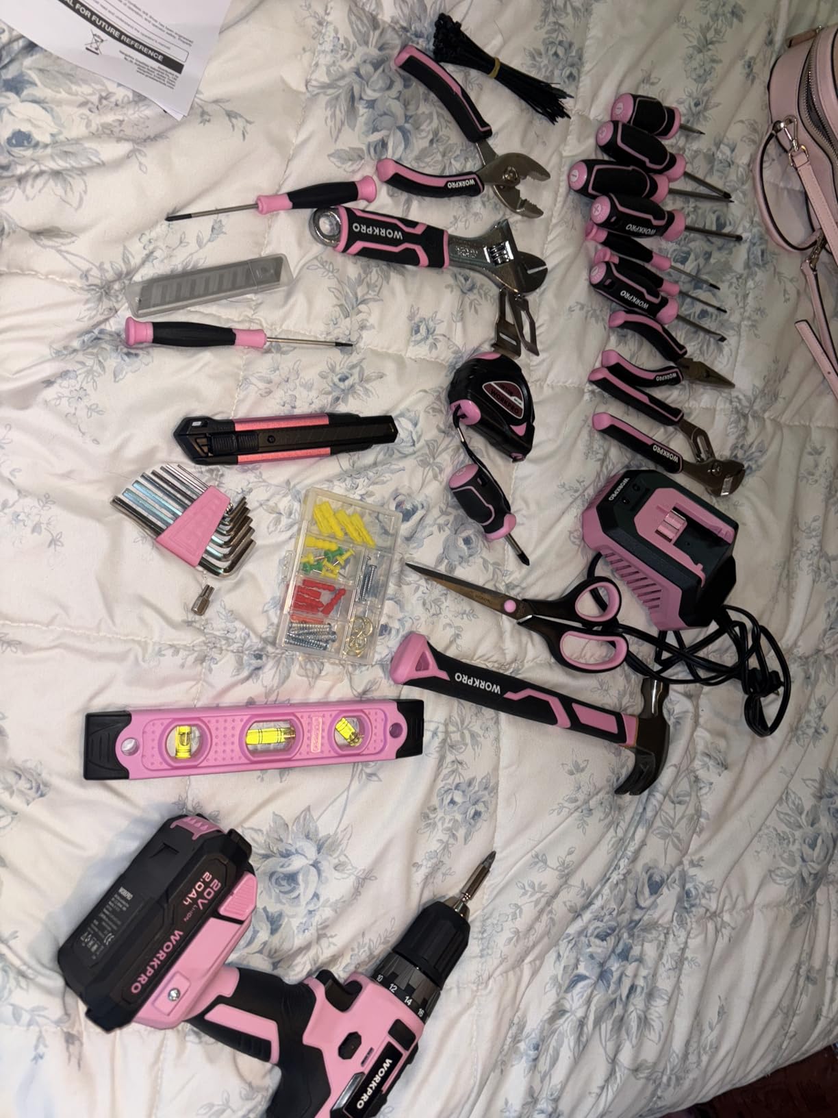 WORKPRO 20V Cordless Pink Drill Set for Women, Pink Tool Set with Bag customer photo 1
