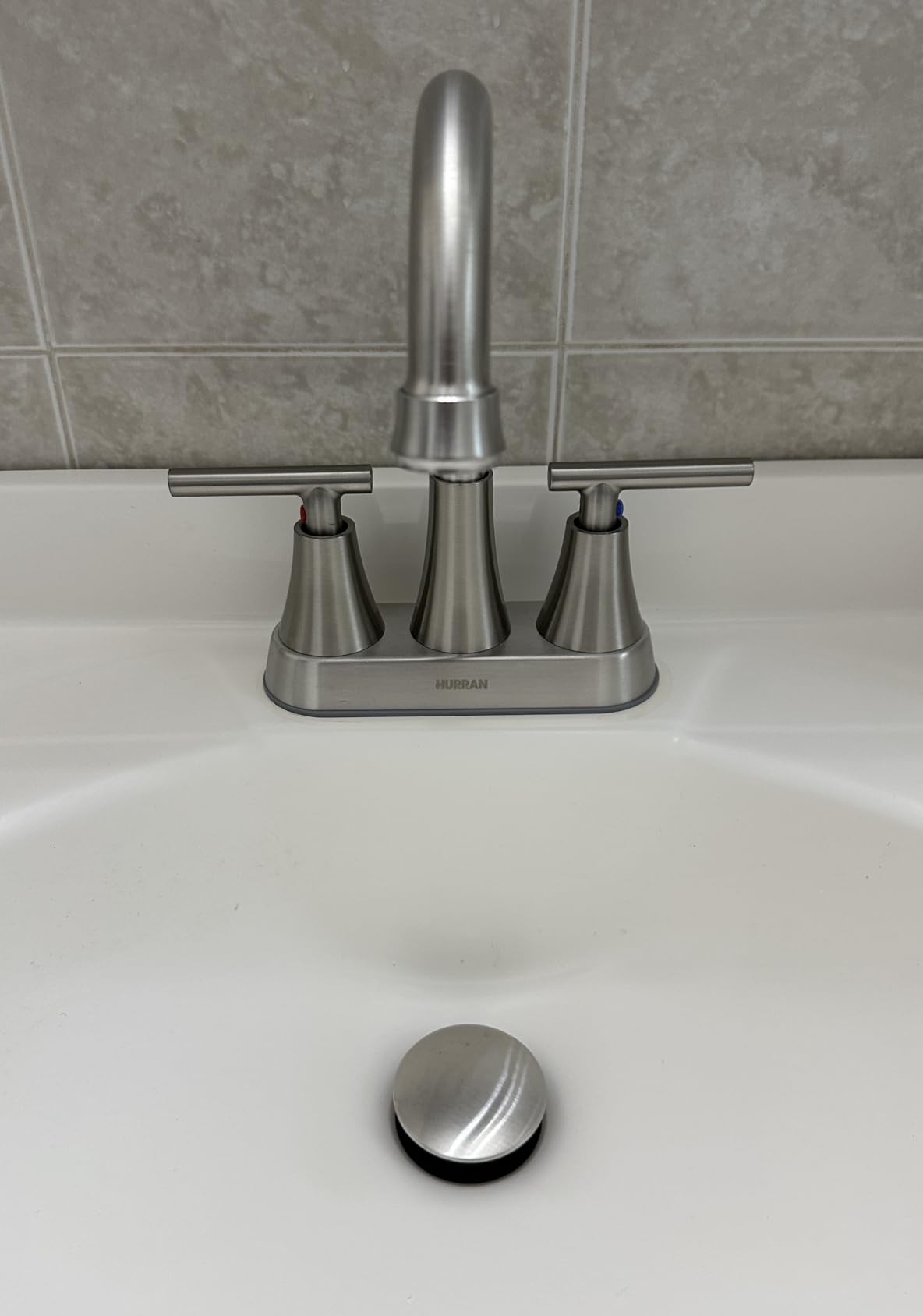 Bathroom Faucet, Hurran 4 inch Centerset 2-Handle Lead-Free, Brushed Grey customer photo 2