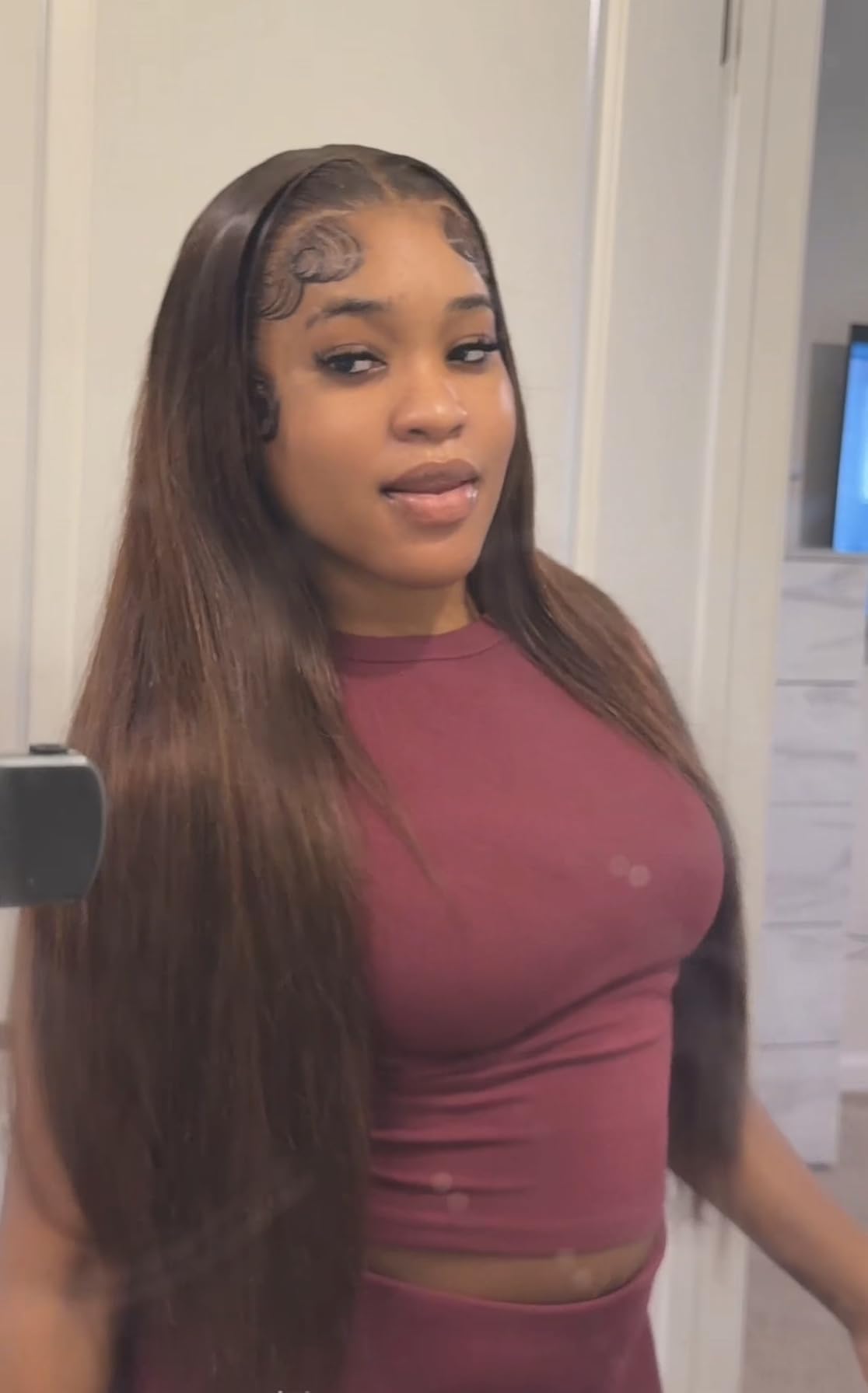 Hermosa Chocolate Brown 13x4 HD Lace Front Human Hair Wig 24 Inch customer photo 2